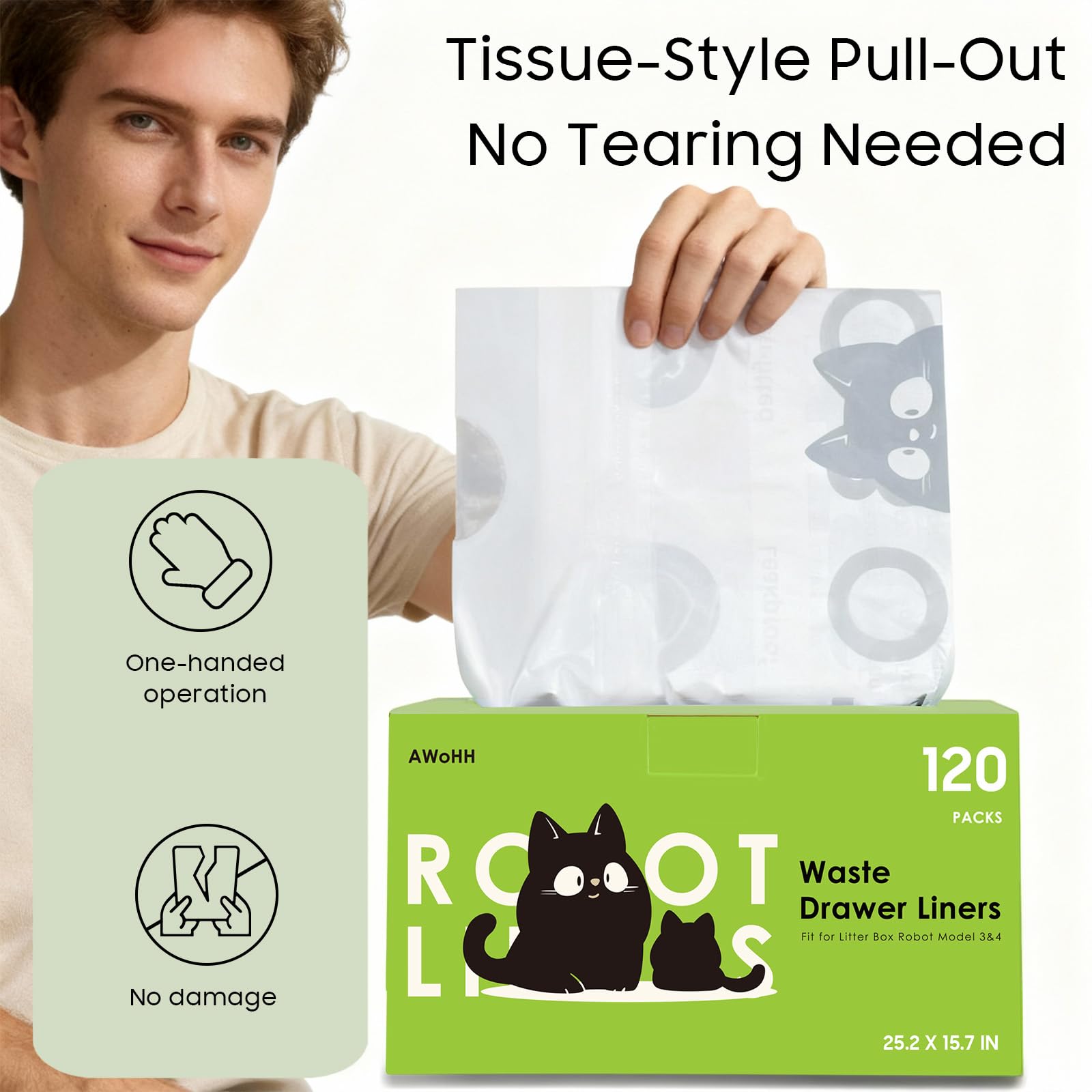 120 Tidy Draw-Pack Cat Litter Box Robot 5/4/3 Waste Bags Automatic Litter Box Bags, Tear-free, Sensor-compatible, Thick Heavy Duty Cat Litter Box Liner Bags 25.2 x 15.7 IN - image 3