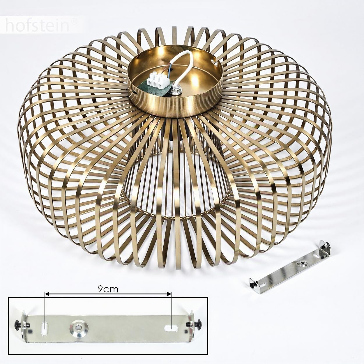HOFSTEIN plafoniera Wemude, plafoniera rotonda in metallo color ottone antico, apparecchio retrò con effetto luce grazie all'aspetto a griglia, Ø 40 cm, 1 luce, attacco E27. senza lampadine