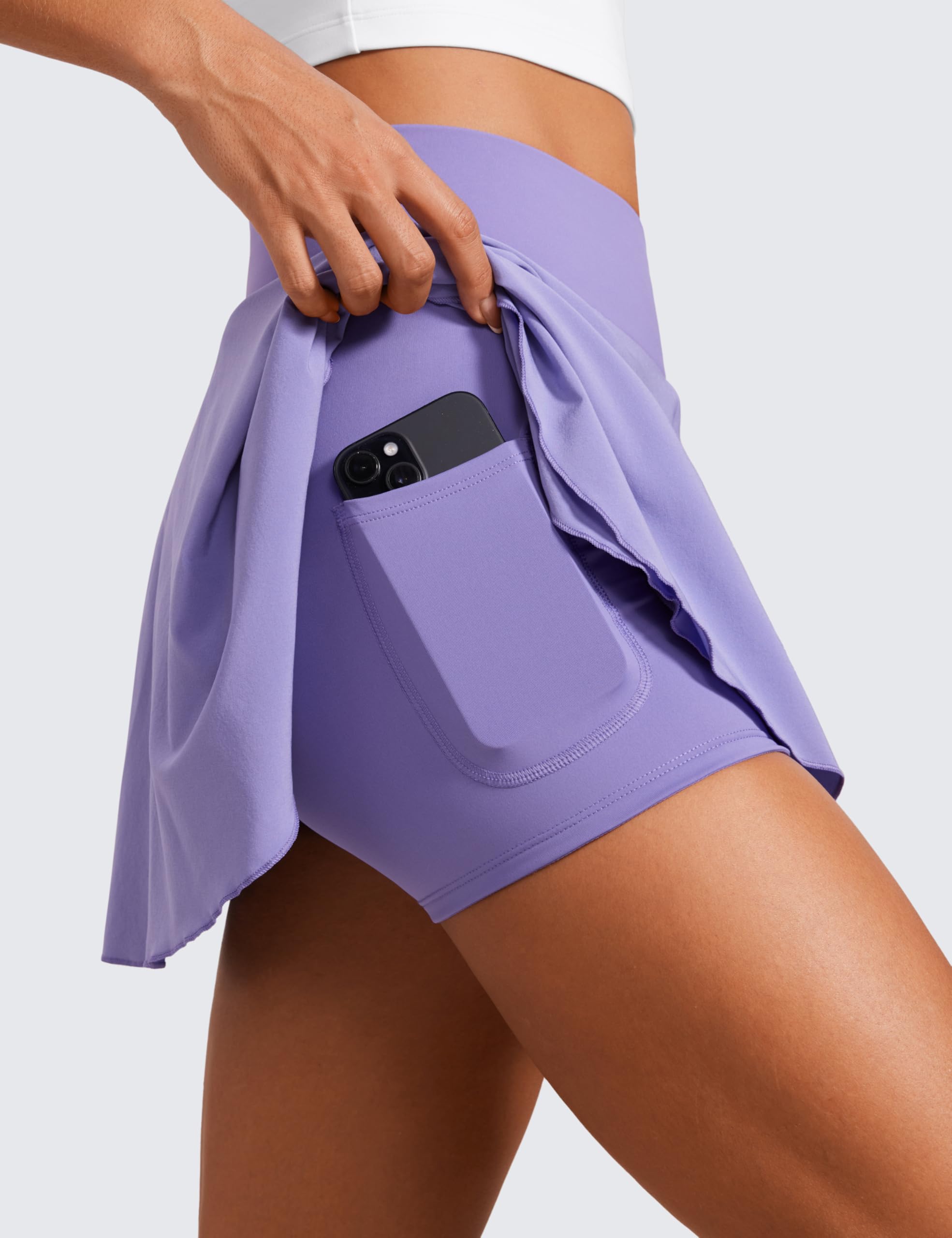 CRZ YOGA Damen Tennis Rock mit Hose Tennisrock Crossover High Waist Skort Golfrock Wanderrock Skater Sport Hosenrock