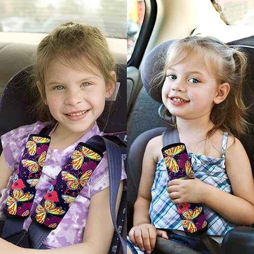 Vista 12 de Funda para cinturón de seguridad para niños, almohadilla para cinturón de seguridad para niños y niñas, correas de asiento de automóvil, Rosado
