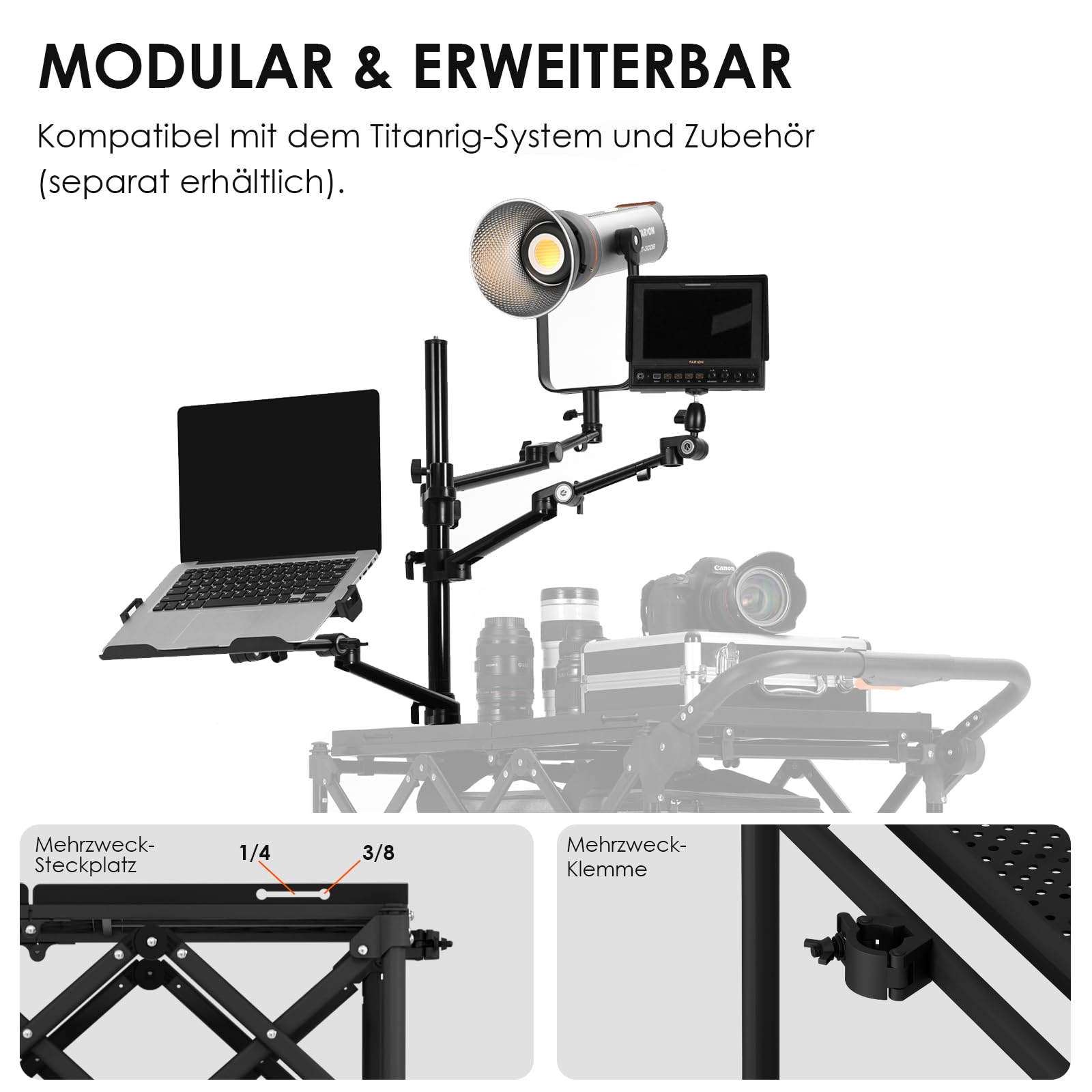 TARION Faltbarer Kamerawagen Filmwagen Fotowagen– Robuster Kamera Rollwagen mit Schwenkrädern, Hohe Tragkraft für Film, Studio & Bühne – Profi Videowagen für Fotografen & Filmemacher Titanrig Cart