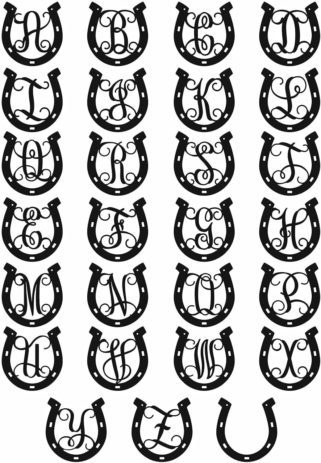 18 in. Horseshoe Monogram C, Unfinished Wood Letter Horseshoe Shaped Monogram. for Your DIY Decor Such as Equestrian Riding Décor, Country Home, Barn Door, Western, Cowboy Cowgirl Initial (C)