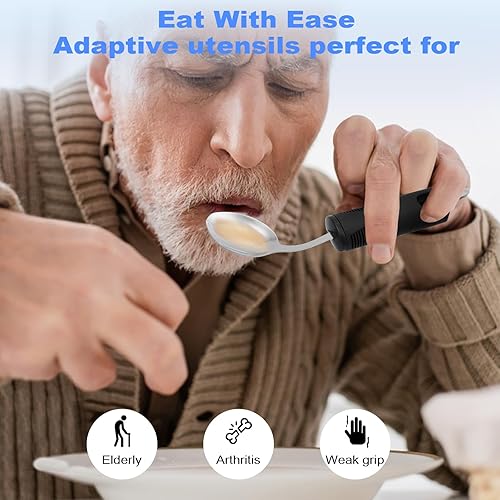 Miniatura 2 de Utensilios adaptativos, utensilios con peso para temblores de manos, utensilios para pacientes con Parkinson, ancianos, artritis, agarre débil.