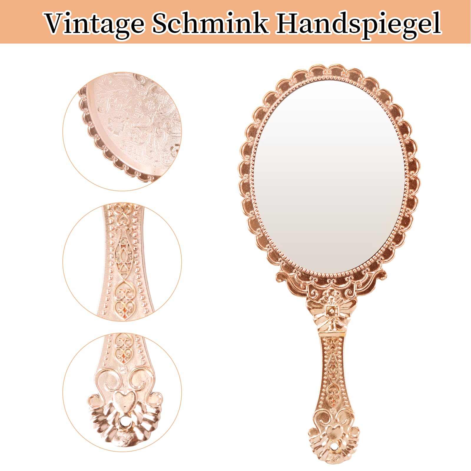 Specchio tascabile vintage, specchio da viaggio, specchio da viaggio, specchio vintage per il trucco per ragazze e donne bellezza trucco (oro rosa)