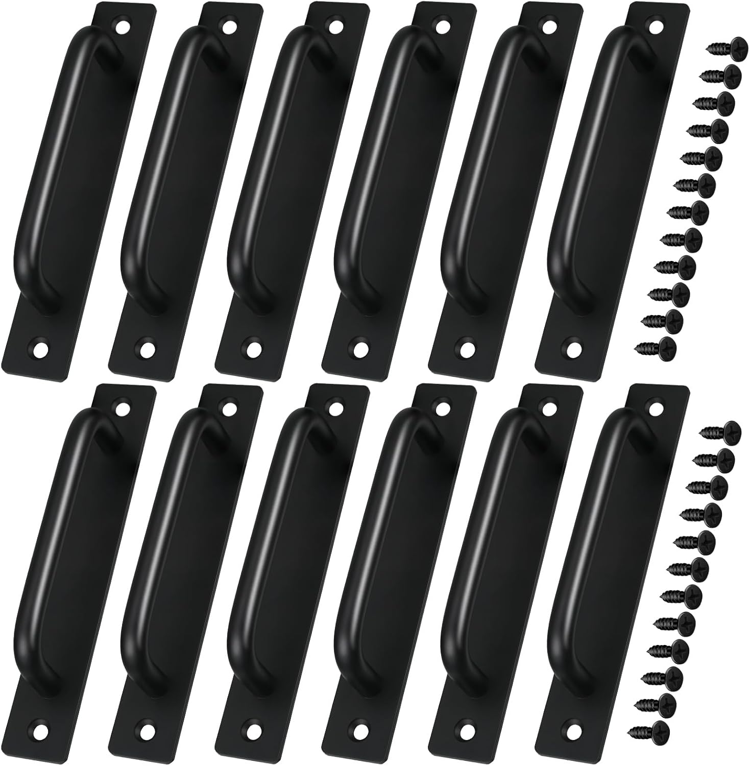 Therwen 12 Pcs Barn Door Handle 5.8 Inch Cabinet Pulls Aluminum Alloy Kitchen Cabinet Handles Sliding Black Pulls for Cupboard Wardrobe Closet Shed Garage Barn Door with Screws(Black)