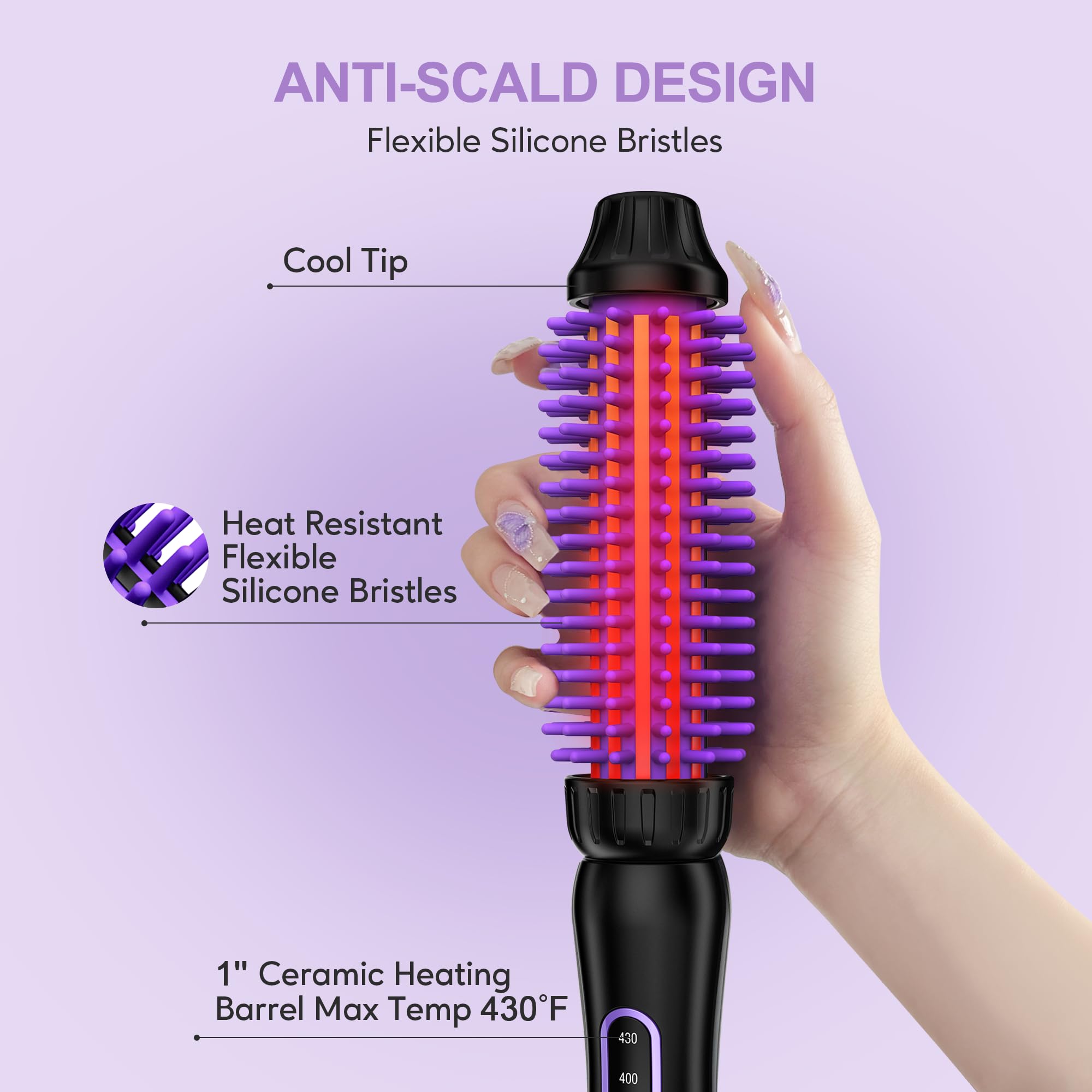 FARERY Thermal Brush, Cepillo Térmico 25MM, Cerdas de Silicona Flexible Anti-Quemaduras y No se Caen, Cepillo Térmico Iónico de Cerámica Turmalina, Rizador de 5 Temperaturas, Doble Voltaje