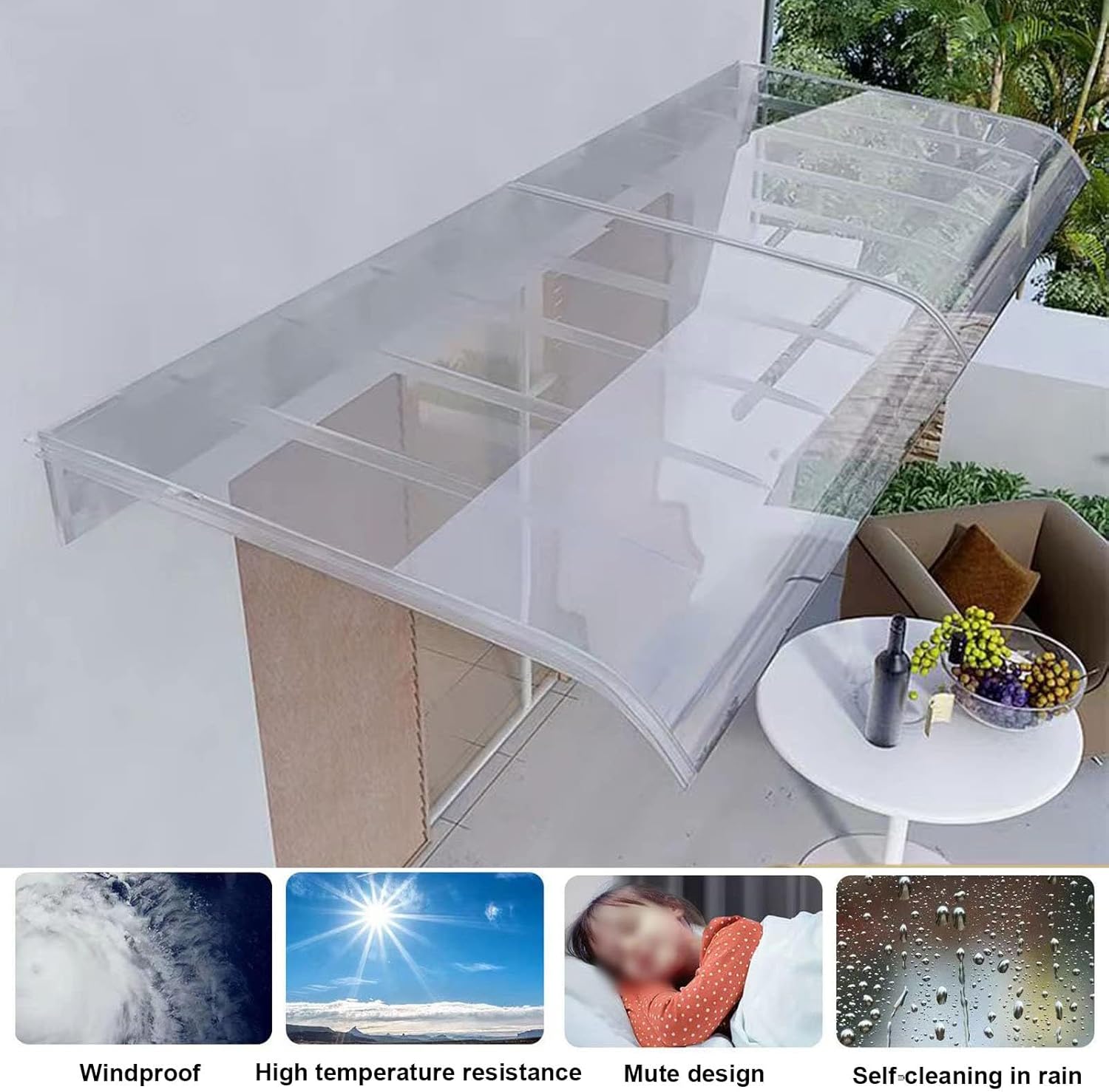 Window Awning Door Awning, Awning Canopy Front Door Outdoor Patio Outdoor Polycarbonate Cover, Sunshade，UV Protection and Rain Protection(Brown,50x100cm/19.6x39in)