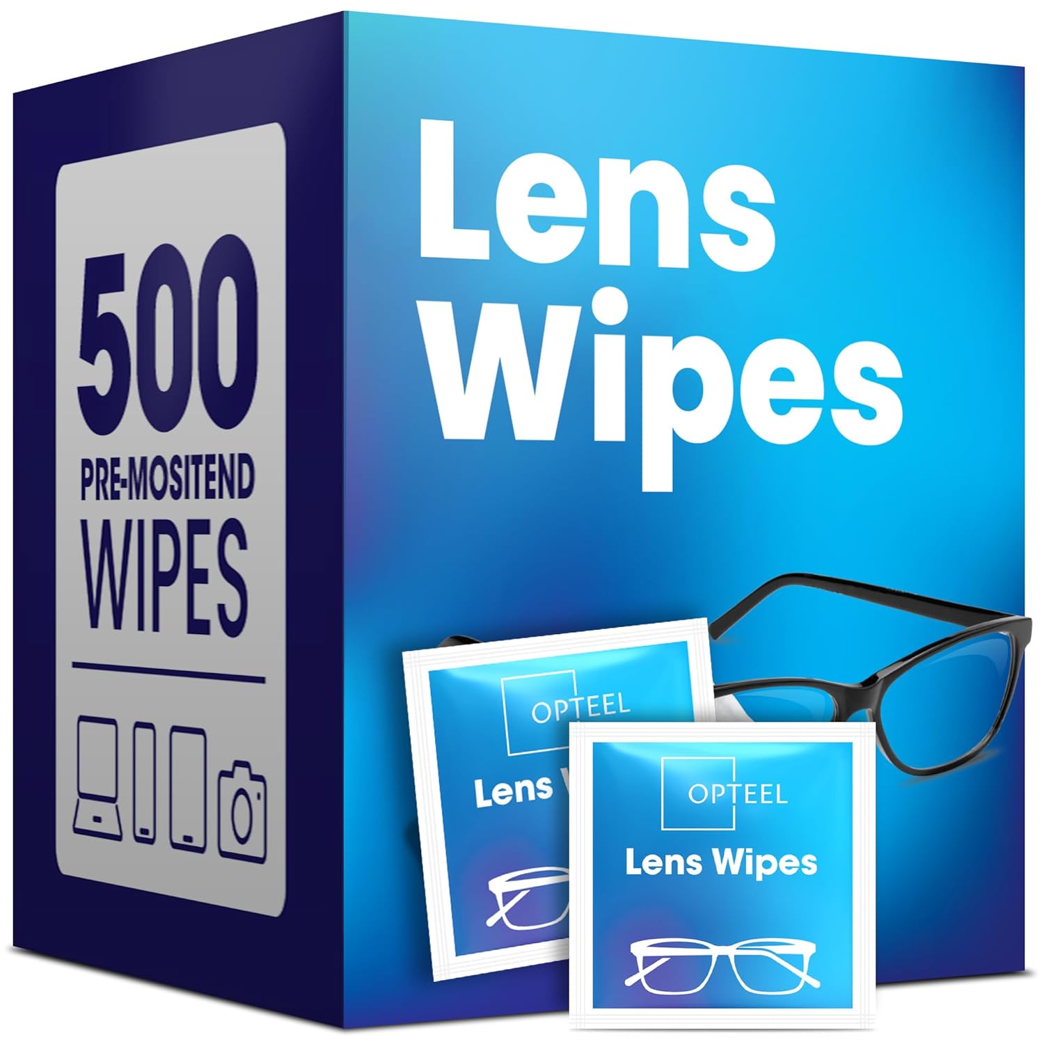 Lens Wipes for Eyeglasses - Pre-moistened Eyeglass Lens Cleaning Wipes - 500 Lens Wipes Individually Wrapped Sracth-Free Streak-Free