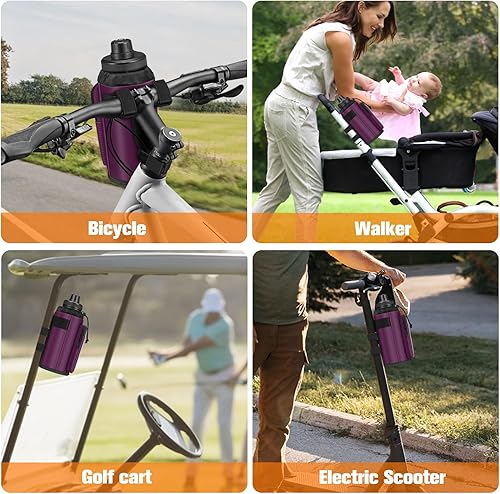 Vista 16 de FINPAC Portavasos para bicicleta, soporte universal para botella de agua con bolsillos para teléfono para cochecito, andador, carrito de golf, Gris