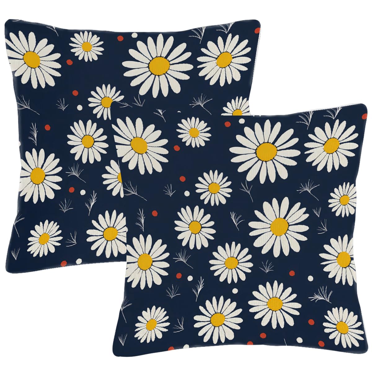 Housses de coussin carrees motif marguerites grand format 55 x 55 cm