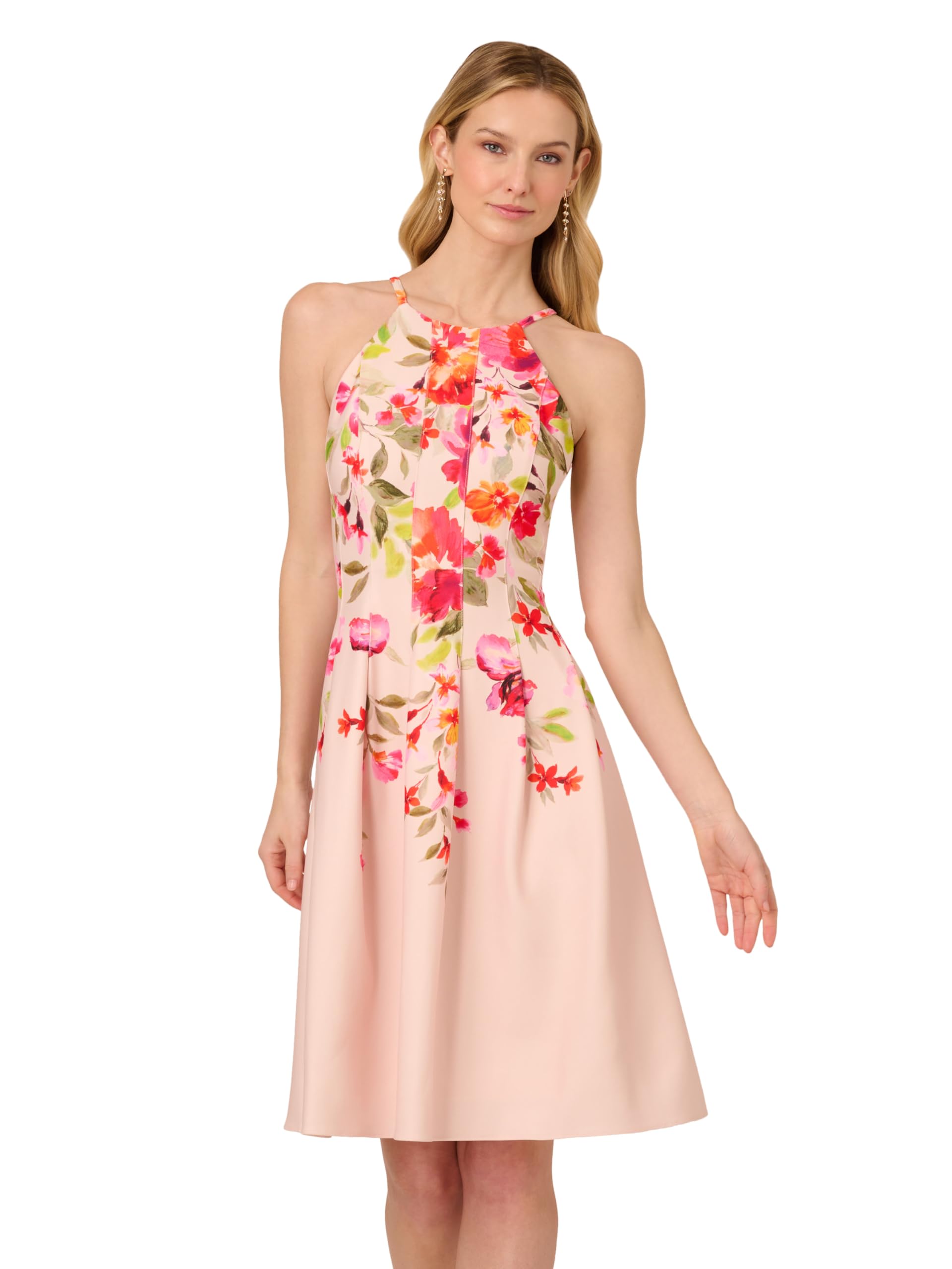 Adrianna Papell Women's Floral Border Short Dress, Champagne Multi, 18
