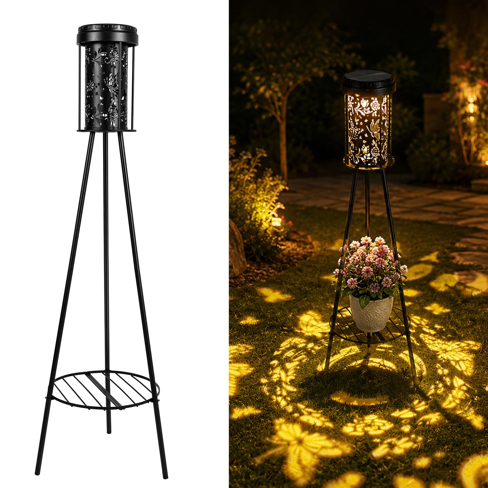Solarlampe d’extérieur pour jardin, 1 pièce lampadaire solaire papillon avec support pour plantes, lampe décorative de jardin résistante aux intempéries, adaptée pour terrasse, jardin, cour et allées
