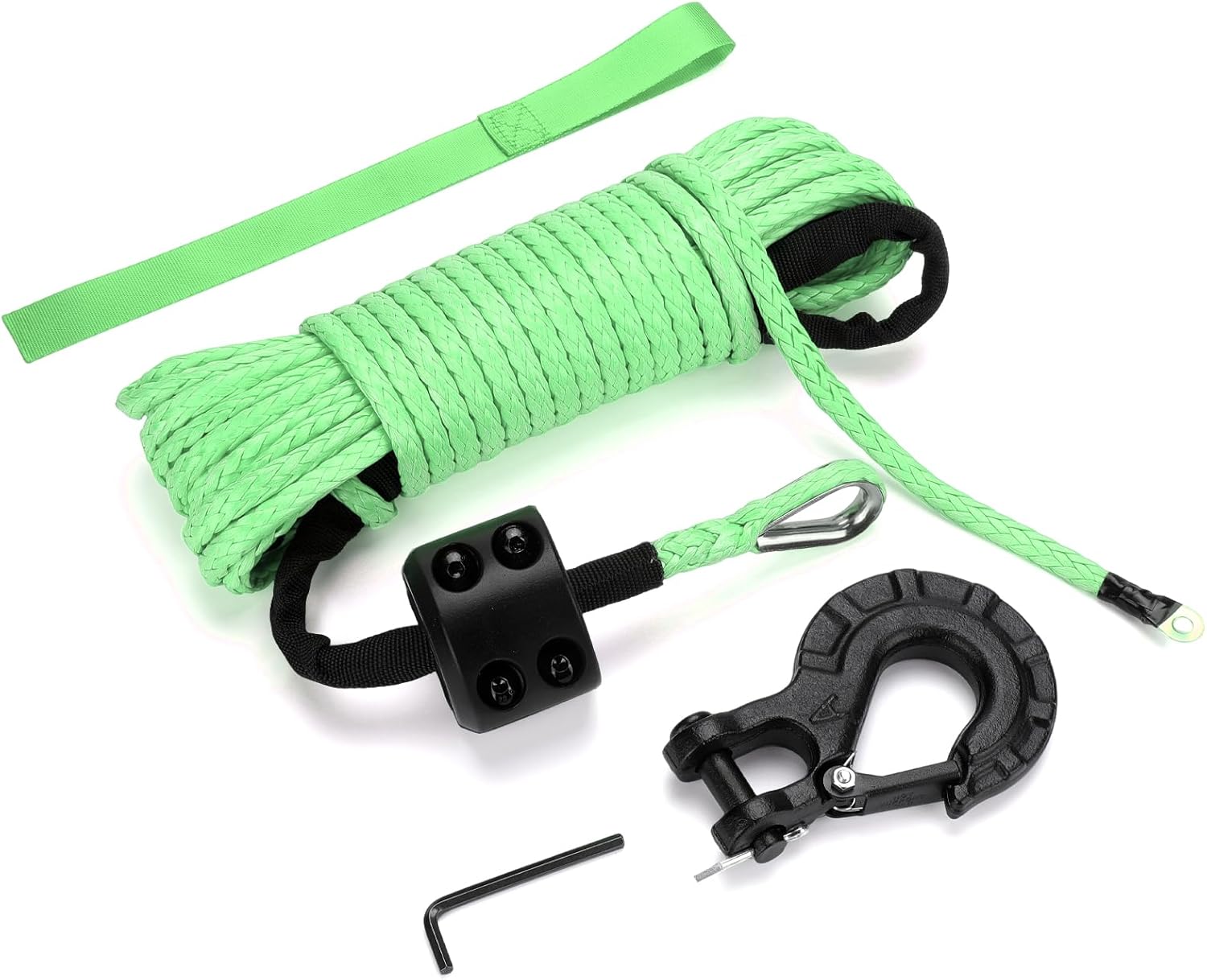 Off-Road Winch Rope Kit - 1/4''x50', 10000 Lbs Black Synthetic Cable with Protective Sheath, Heavy-Duty Hook, Safety Pull Strap & Rubber Stopper Ideal for 4WD ATV UTV Vehicle ﻿ (red)