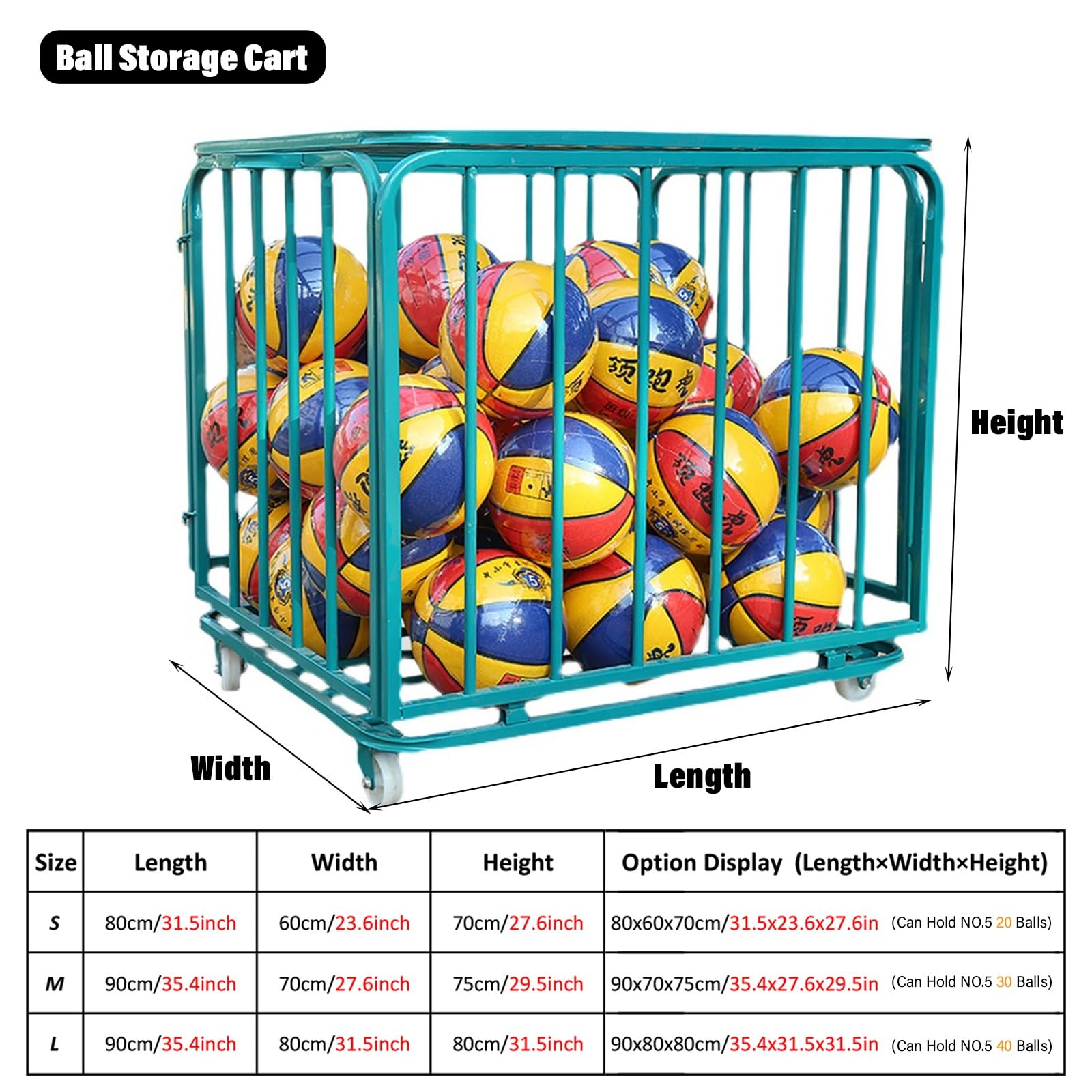 Ballregal Ballkorb Ballwagen Großer Metall-Ballkäfig, Zusammenklappbarer Basketball-Lagerwagen Mit Rädern/ Schulballkorb Für Garage, Schule, Außenbereich, Abschließbar Organizer-Regal Behälter Krüge N