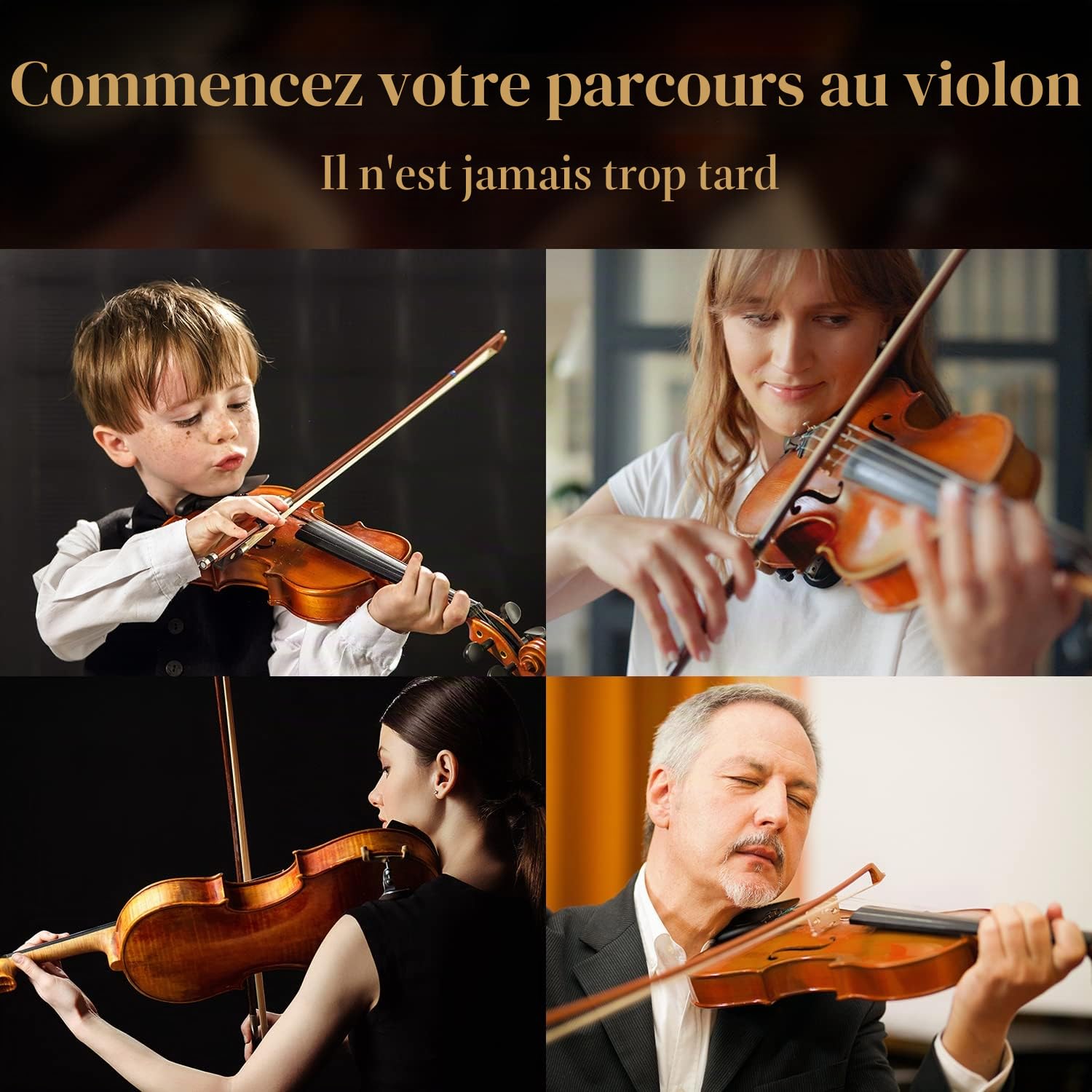Eastar Ensemble de violon 4/4 en bois massif avec étui rigide, archets, accordeur et cordes supplémentaires EVA-330