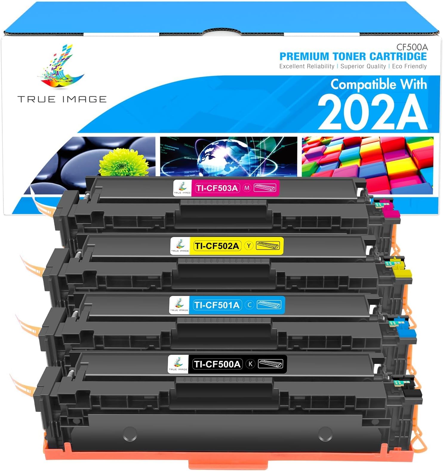 TRUE IMAGE Compatible Toner Cartridge Replacement for HP 202A CF500A 202X M281fdw Color Laserjet Pro MFP M281fdw M281cdw M254dw M281fdn M254 M281 202 Toner Printer (Black Cyan Yellow Magenta, 4-Pack)