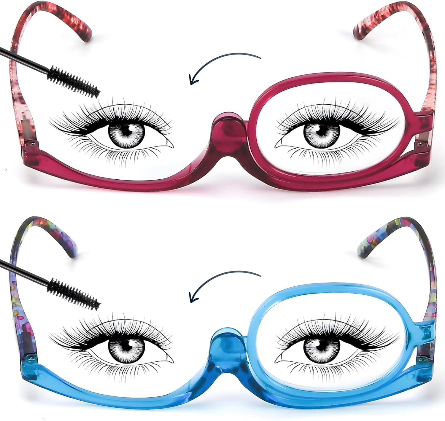 2 Pack Makeup Reading glasses for Women, Makeup Readers for Women with Spring Hinge, One Eye Cosmetic Readers Rotating Lens