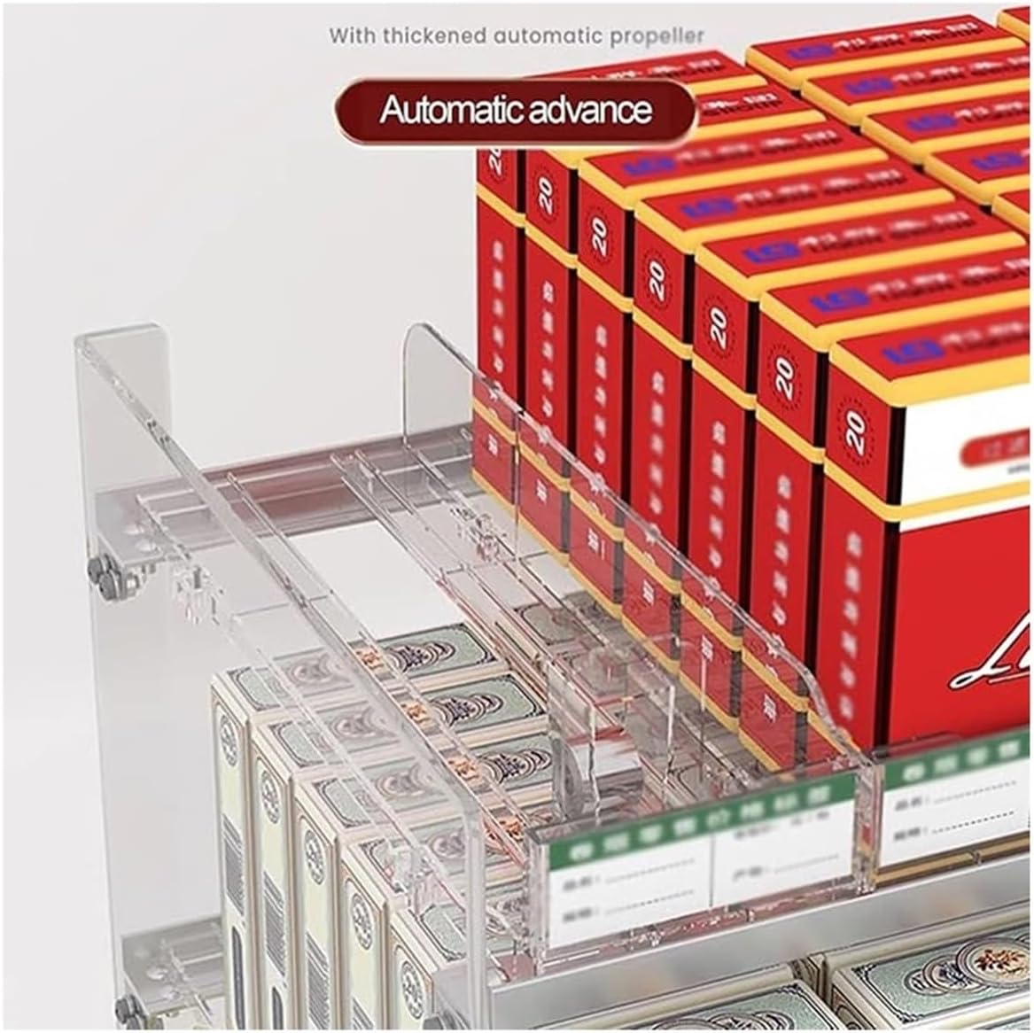 Wall-Mounted Cigarette Display Rack, Auto Pusher Holder, Acrylic Cigarette Box for Supermarkets & Retail, Trapezoidal Design (68x29x30cm)