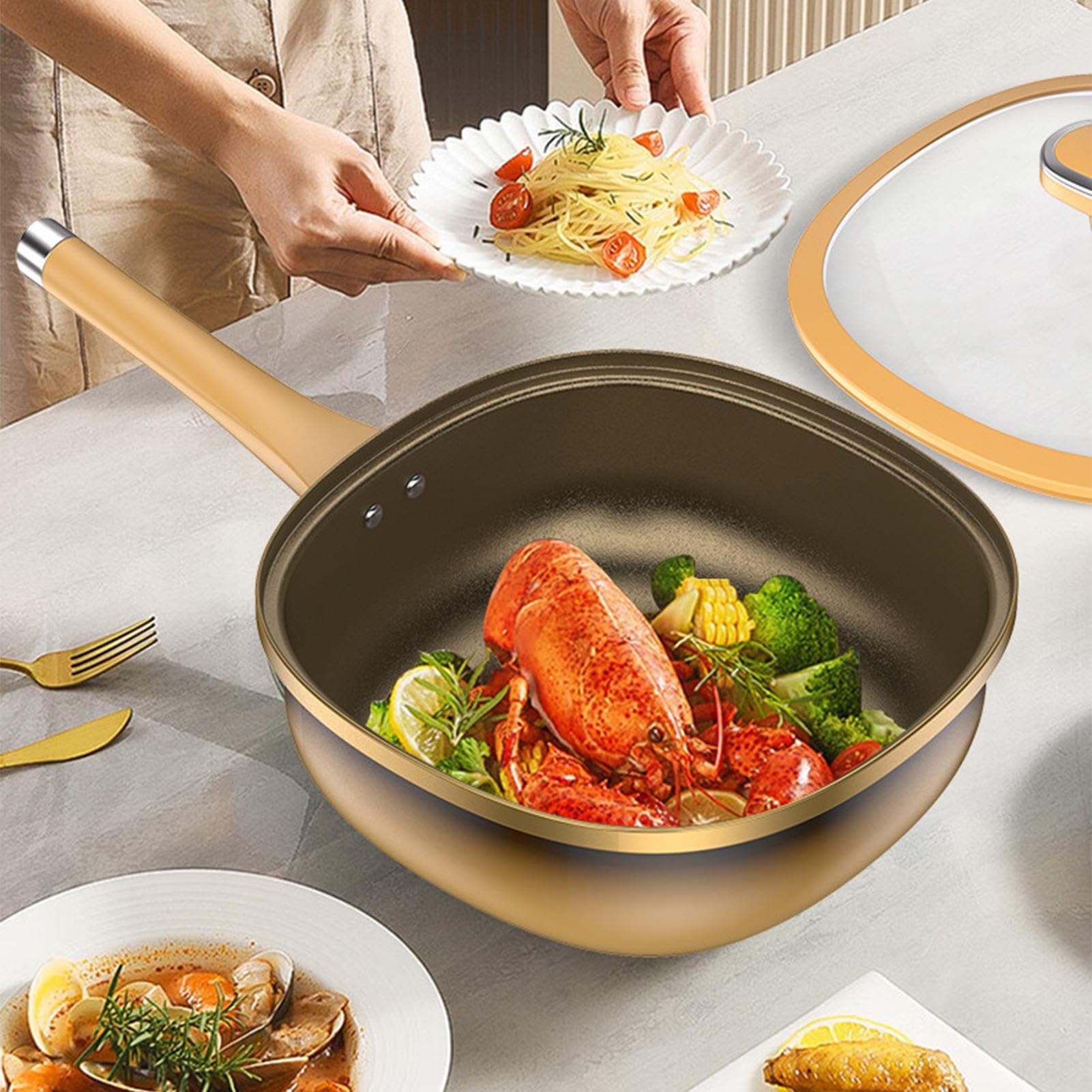 Fry Pan - 12x4 dans la poêle en titane pour la cuisson rapide, voire chauffage avec des côtés profonds, équipement de cuisine pour le poêle à induction de camping à domicile, aluminium en revêtement n