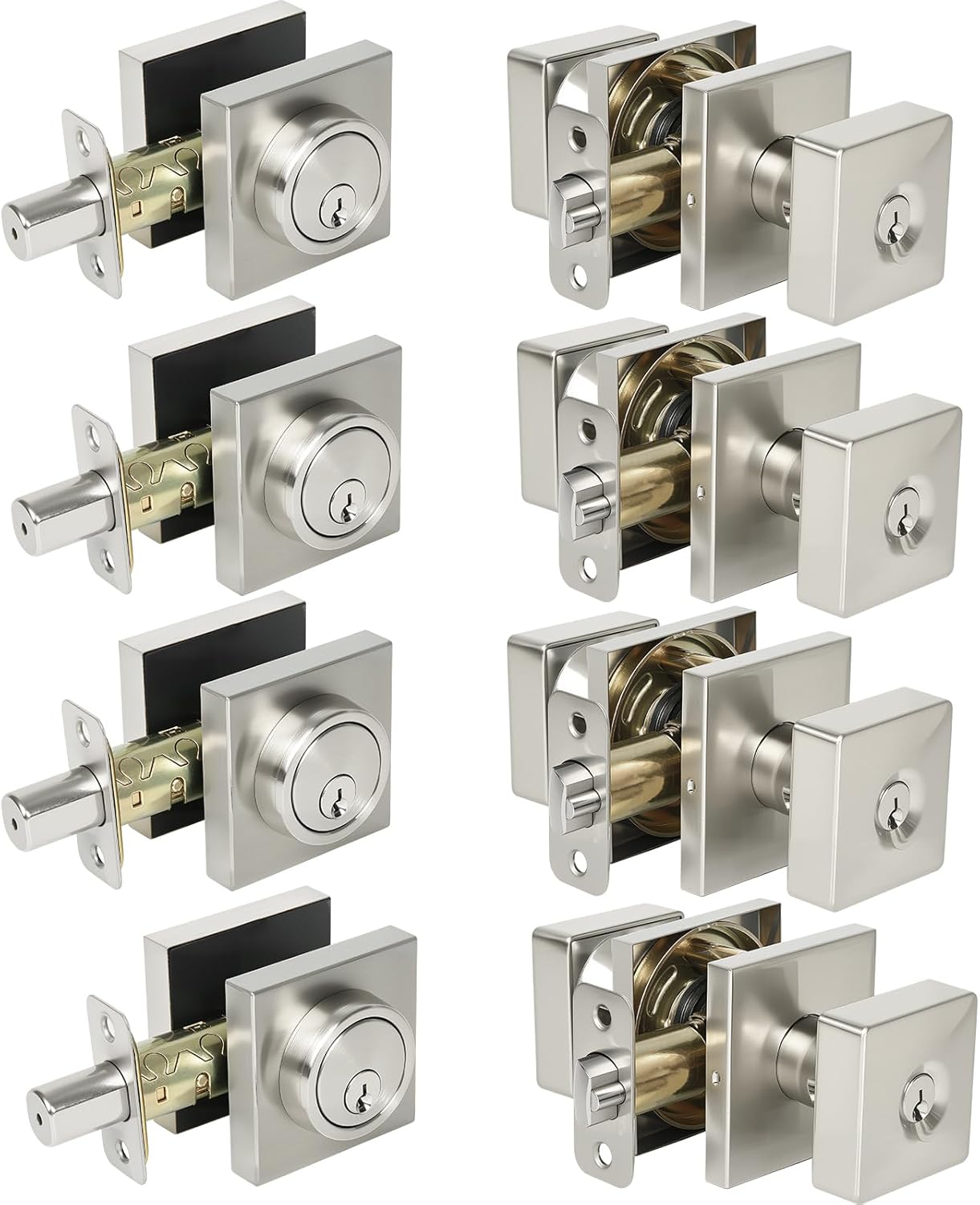 Cielsa Dawn Square Front Door Lock Set,Single Cylinder Deadbolt and Knob with Lock, Keyed Alike Door Locks for Front Door(Satin Nickel,2pack-Set)
