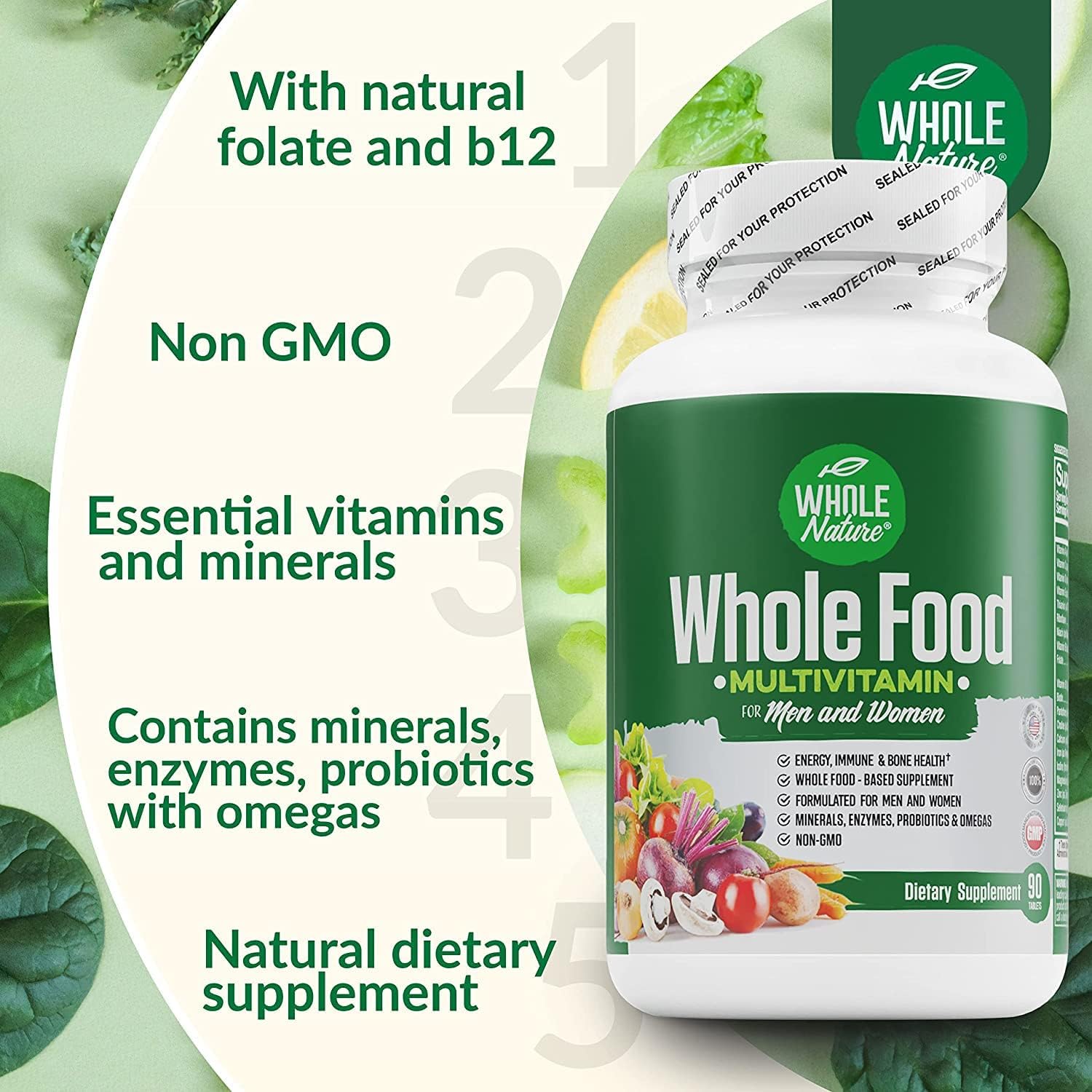 Whole Food Multivitamin for Men and Women Complete Daily Superfood Vitamins Plus Minerals Digestive Enzymes, Probiotics and Omegas. Plant Based Multi Vitamin, Non GMO (3)