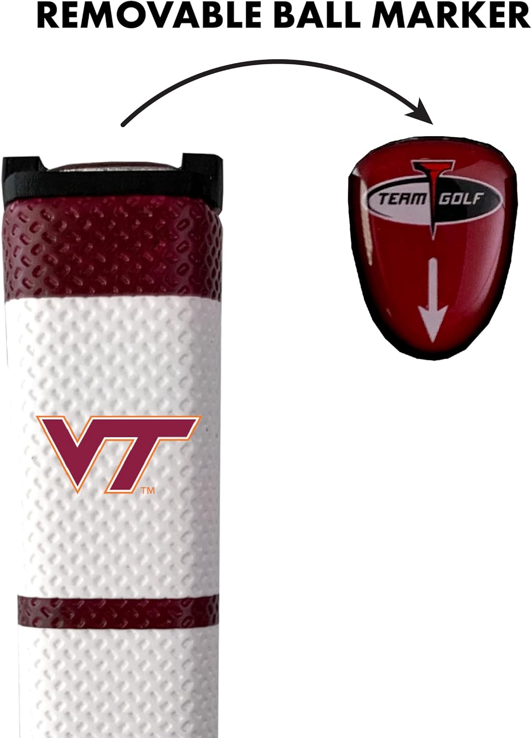 Team Golf NCAA Golf Putter Grip (Multi Colored) with Removable Ball Marker, Durable Wide Grip & Easy to Control
