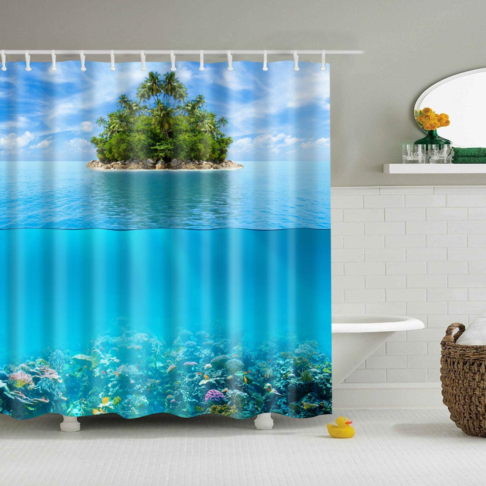 Écran de bain tissu polyester rideau de douche paysage de mer haut de gamme