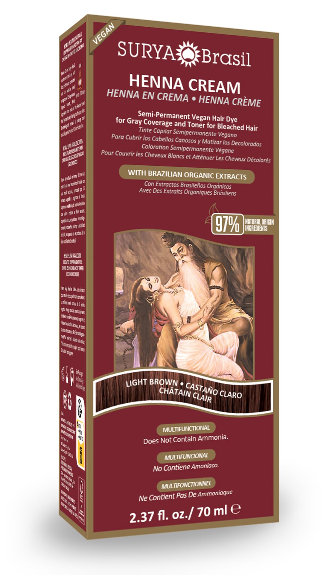 Surya Henna, Henna Cream, Hair Coloring & Hair Treatment, Light Brown, 2.31 fl oz (70 ml)