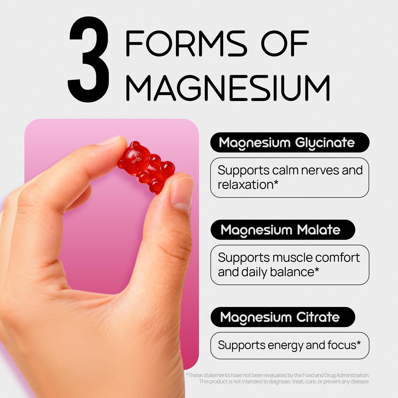 Magnesium Glycinate Gummies for Kids & Adults Melatonin Free Calm Magnesium Gummies with Citrate, Malate, B6, D3, Calcium & L-Theanine for Sleep Relaxation, Bone & Muscle Magnesium for Kids 2 Packs — Amazon image 4