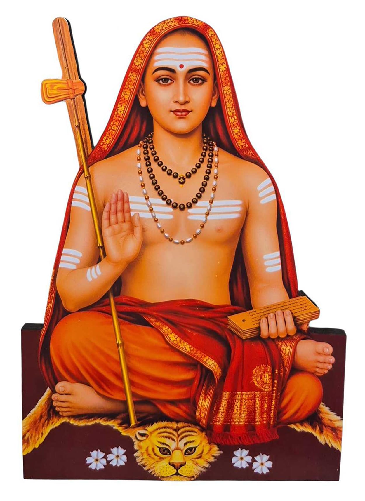 Vils Jagadguru Sri Adi Shankaracharya Divine Holy Blessing Wood & Plastic Wall Hanging & Table Top Photo Frame Cutout for Pooja/Gift (4 inch X 6 inch)-image-45