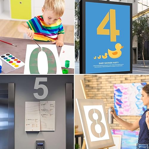 Miniatura 6 de Juego de plantillas de números grandes de 18 pulgadas, plantillas digitales de plástico reutilizables para plantillas de números de dirección de 0 a