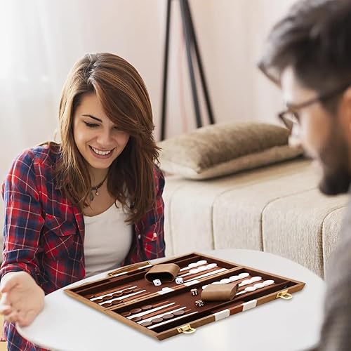 Miniatura 7 de Backgammon Set  Juego de mesa clásico con funda de cuero de primera calidad  Juego de estrategia de viaje portátil de backgammon para adultos y