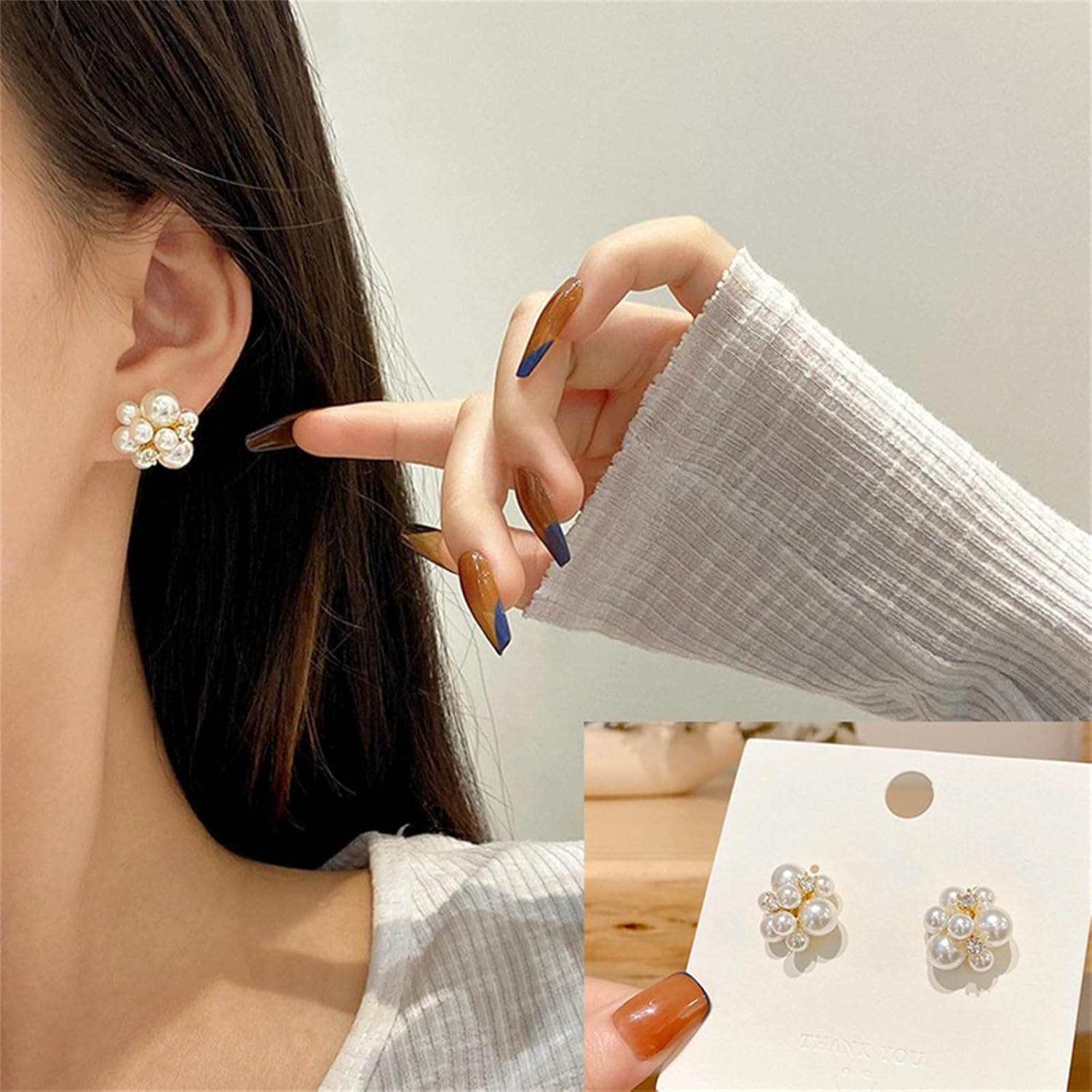 Unique Pearl Cluster Stud Earrings for Women,Statement White Simulated Pearls Earrings Wedding Bridal - Image 4