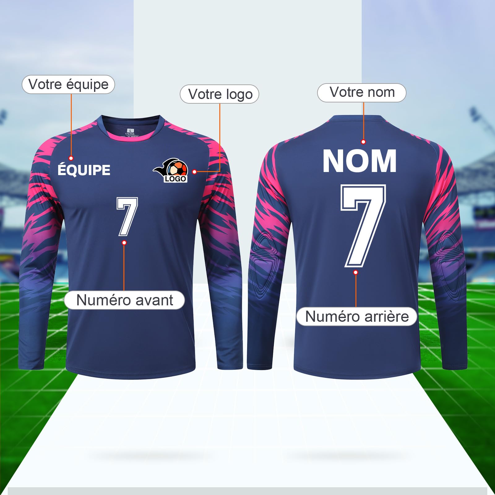LAIFU Maillots De Gardien Personnalisés Peuvent Être Personnalisés avec des Noms des Numéros Et des Écussons D'Équipe Et Conviennent Aussi Bien Aux Jeunes Qu'Aux Adultes