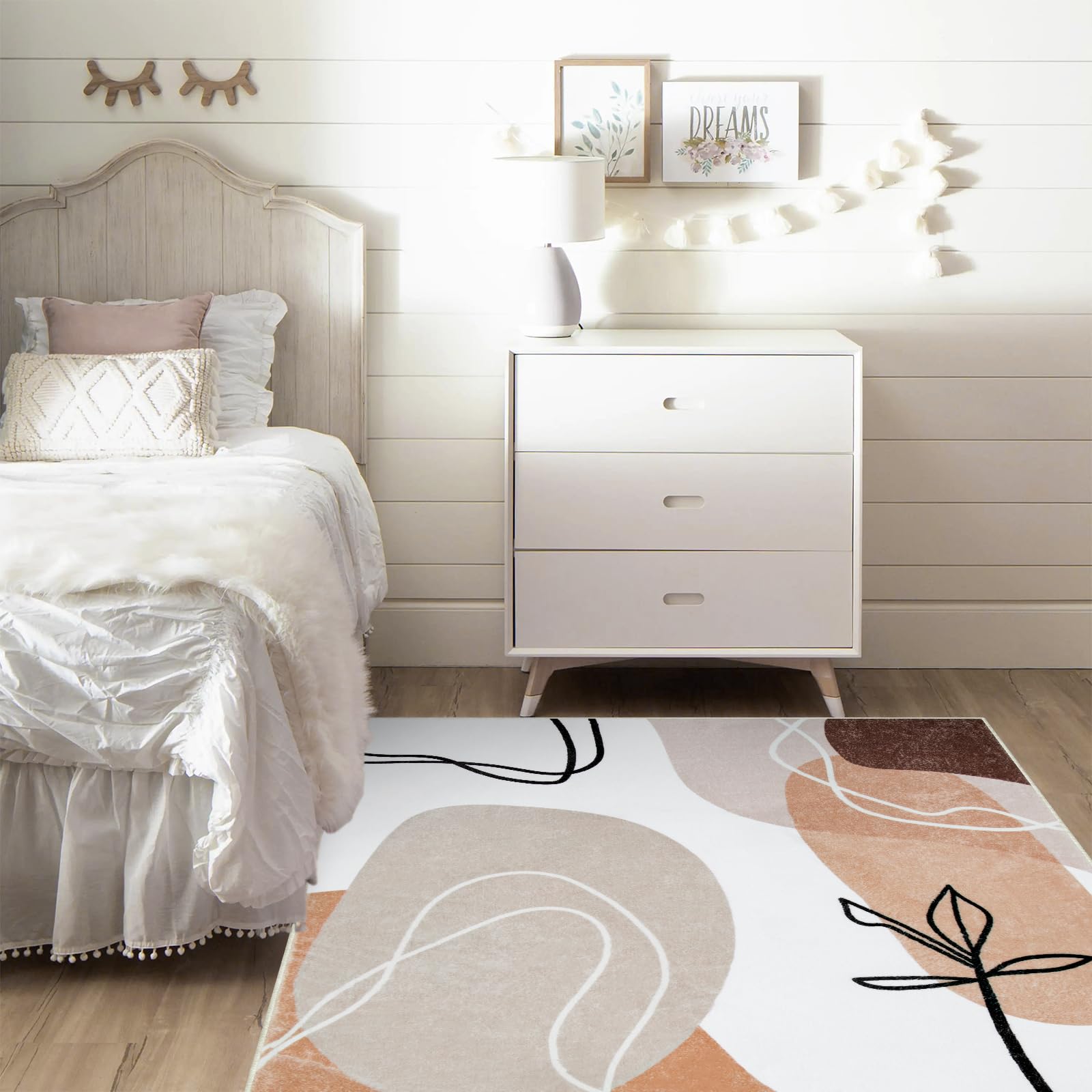 Wonnitar Boho Art Large Area Rug,5x7 Washable Rugs for Living Room,Modern Abstract Non-Slip Bedroom Rug,Non-Shedding Soft Low Pile Mid Century Carpet for Dorm Nursery Office,Reddish Brown