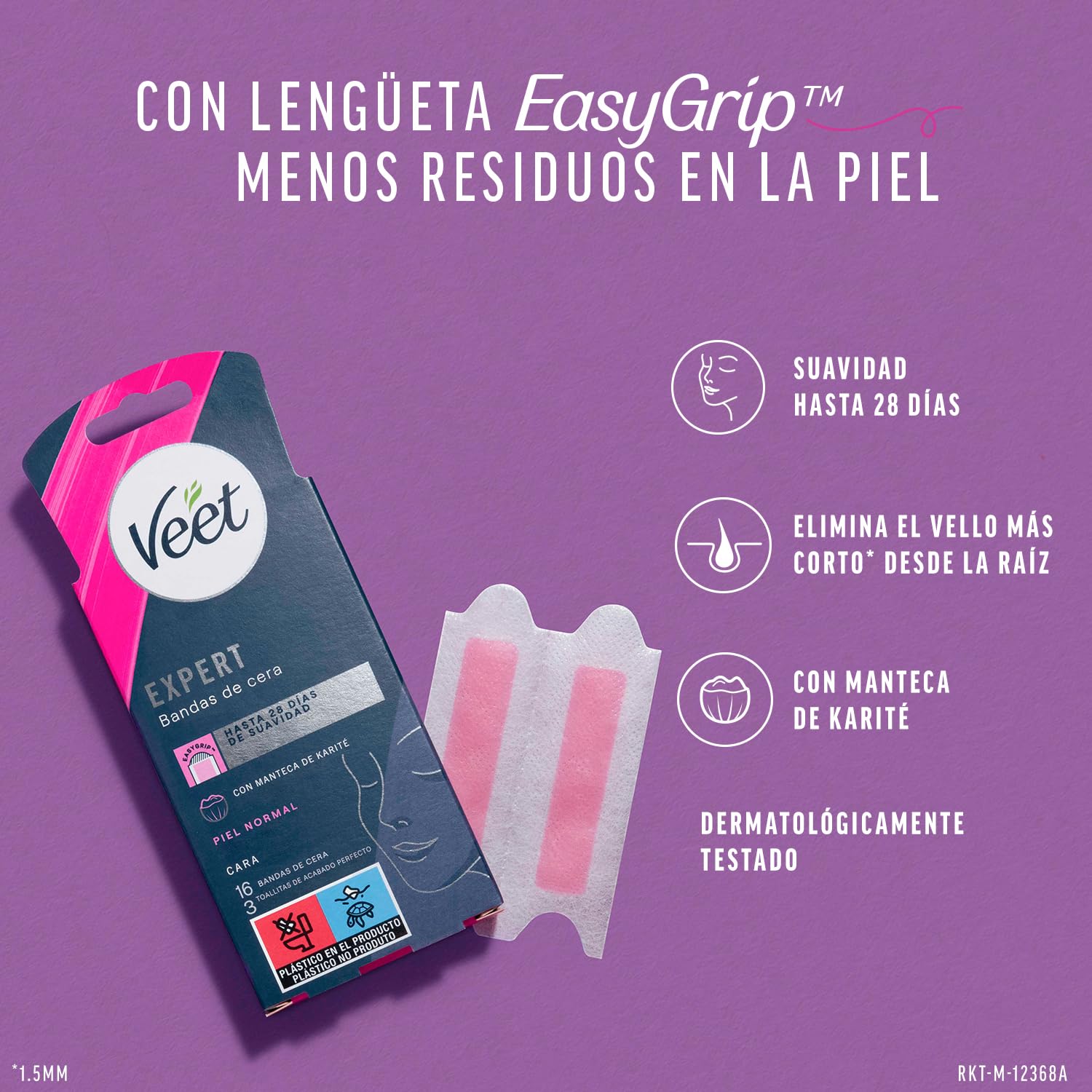 Veet Expert Wosk Depilator do depilacji twarzy, nadaje się do górnej wargi (Bigote), z masłem shea, 16 pasków