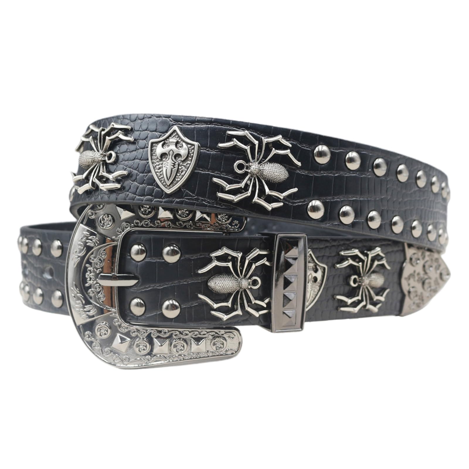 Faux Leather Studded Belt - Y2k Punk Western Cowboy Black Belt BlinkLLX 2 Pieces Studded Belt Punk Y2K Rock Goth Emo Belt  main image 4