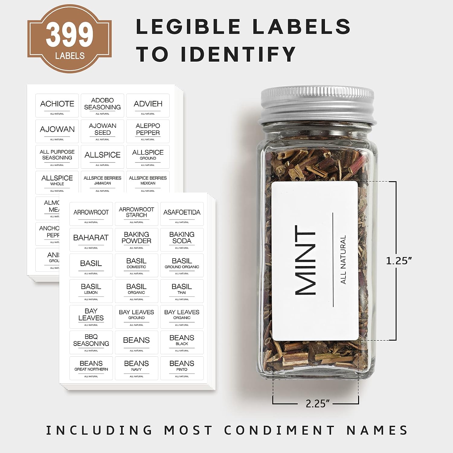 NETANY 25 Pcs Spice Jars with Label - Minimalist Spice Bottle, Glass Jars with Lids, Rustic Farmhouse Spice Labels Stickers, Collapsible Funnel, 4oz Spice Containers, Seasoning Storage Bottles for Spice Rack, Cabinet, Drawer