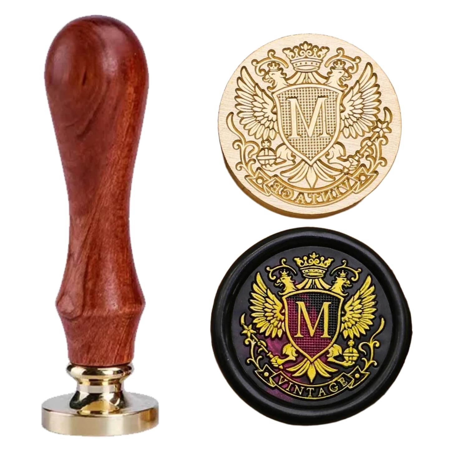 Family Crest Wax Seal Stamp Kit One Letter Monogram with Wood Handle & Classic Alphabet Initial Sealing Wax Stamp Brass Die(Alphabet M