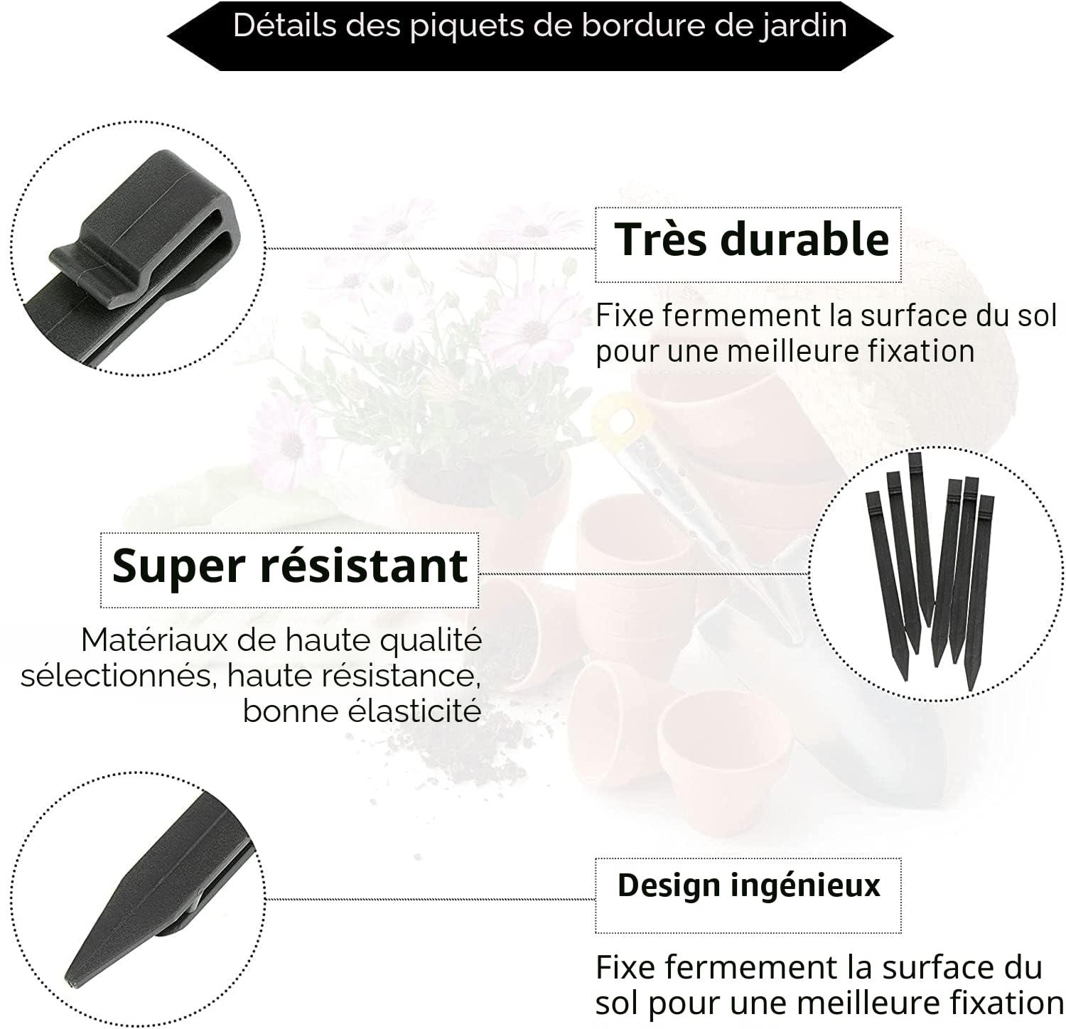 LATERN 25 Pièces Piquets de Sol en Plastique, 25CM Piquets de Bordure de Paysage Robustes Piquets de Tente Pointes D'ancrage pour Tentes Planche Terrasse Bordure Pelouse Jardin Extérieur (Noir)