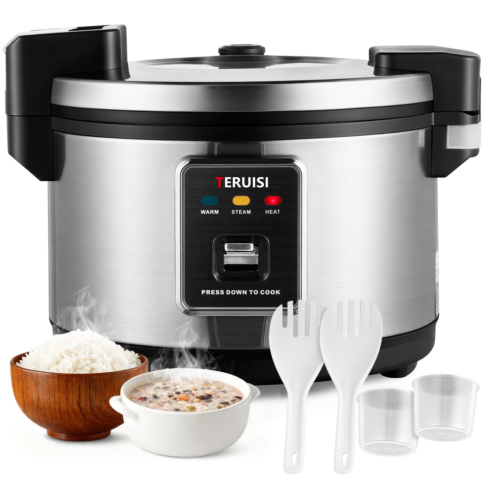 Arrocera comercial de 10 L, 50 tazas, cocina eléctrica de cocción rápida con autoservicio caliente, olla interior antiadherente para uso de 10 a 20 personas