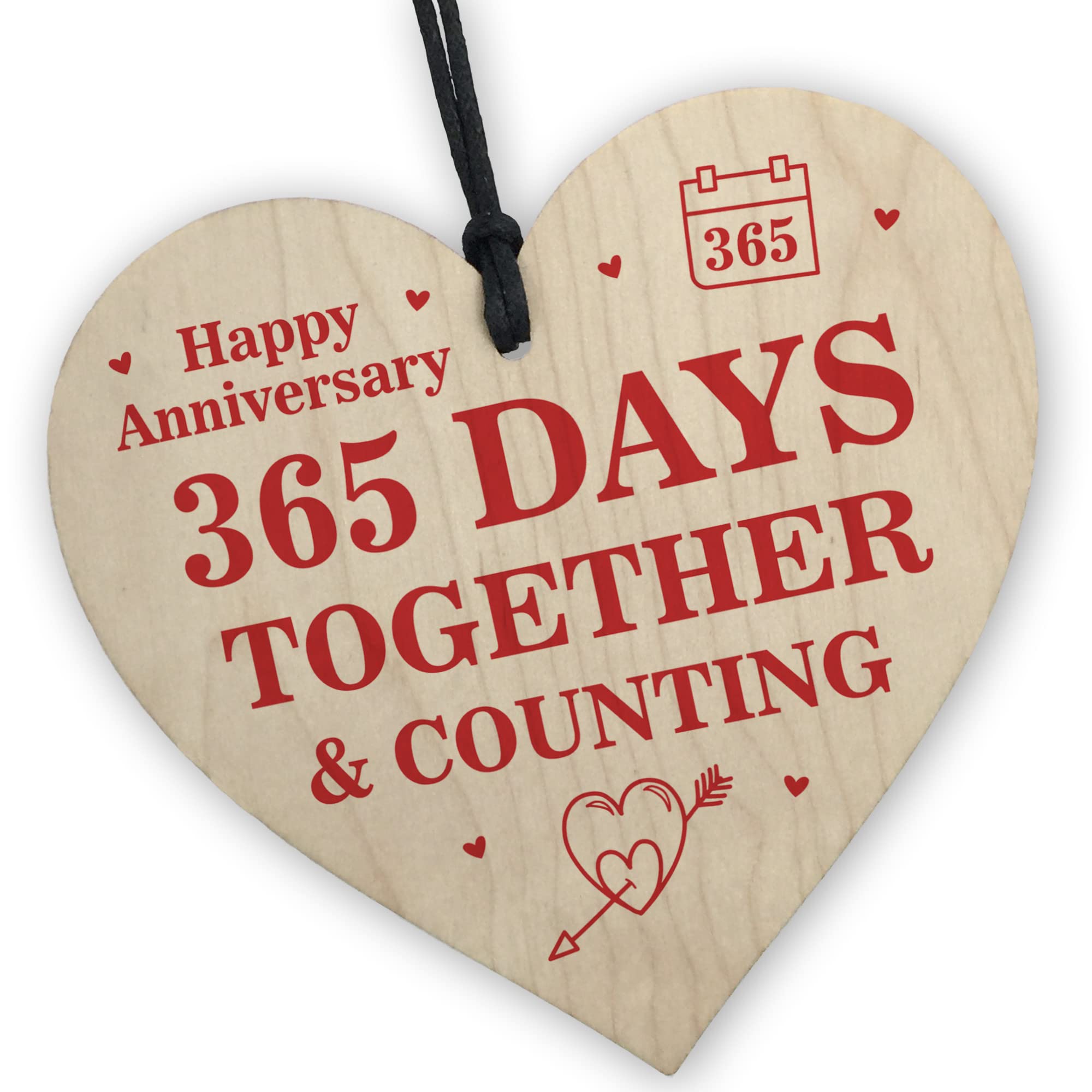 Red Ocean 1st Anniversary Present Wood Sign Keepsake 365 Days Wife Husband Boyfriend Girlfriend Wedding Anniversary Quote Plaque