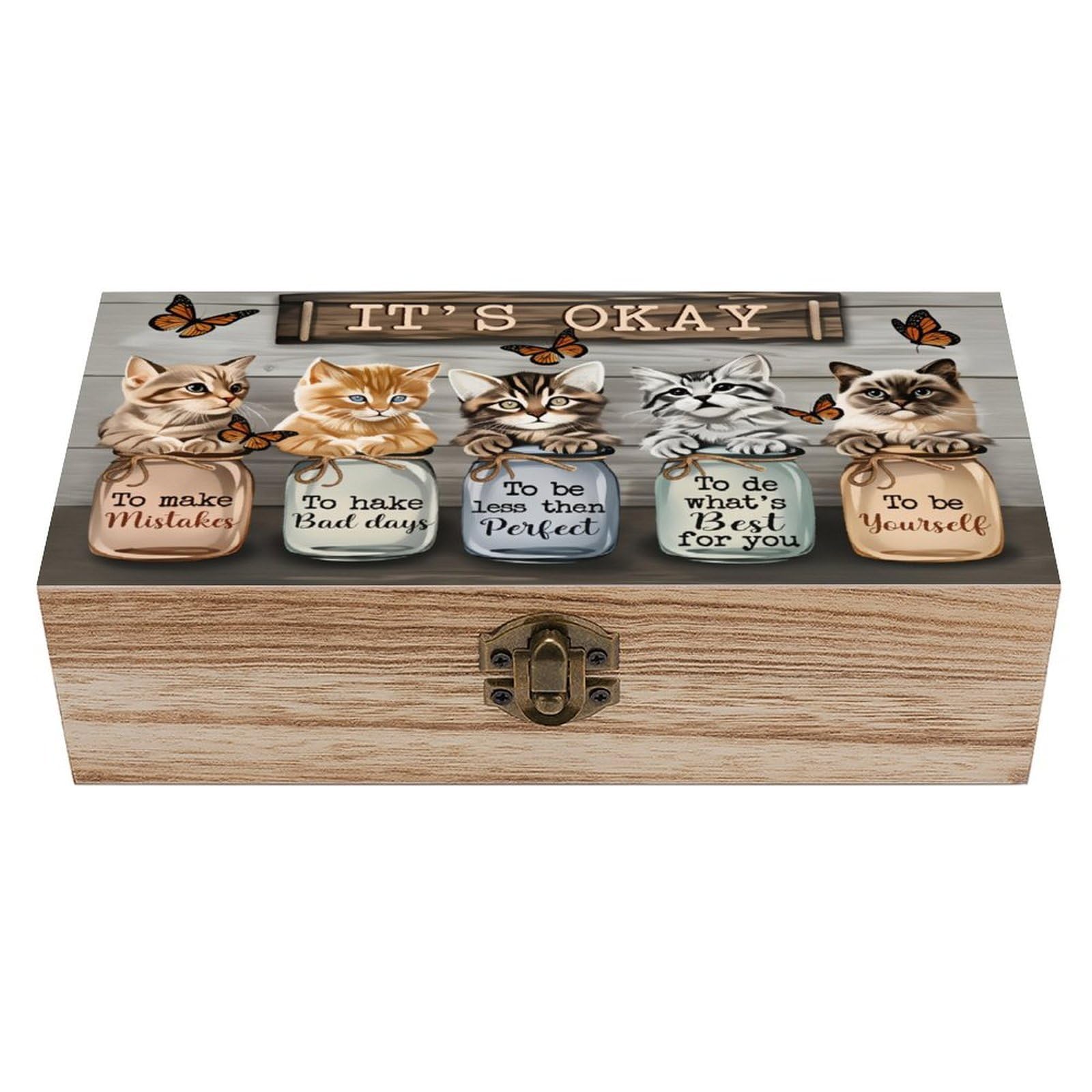 asbwuo Healing-Style Kitten Vintage Wooden Keepsake Box