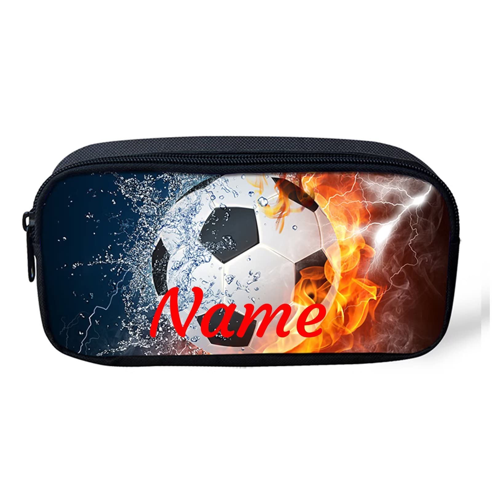 Belidome Water Fire Soccer Pencil Case for Kids Pen Bag with Name Text
