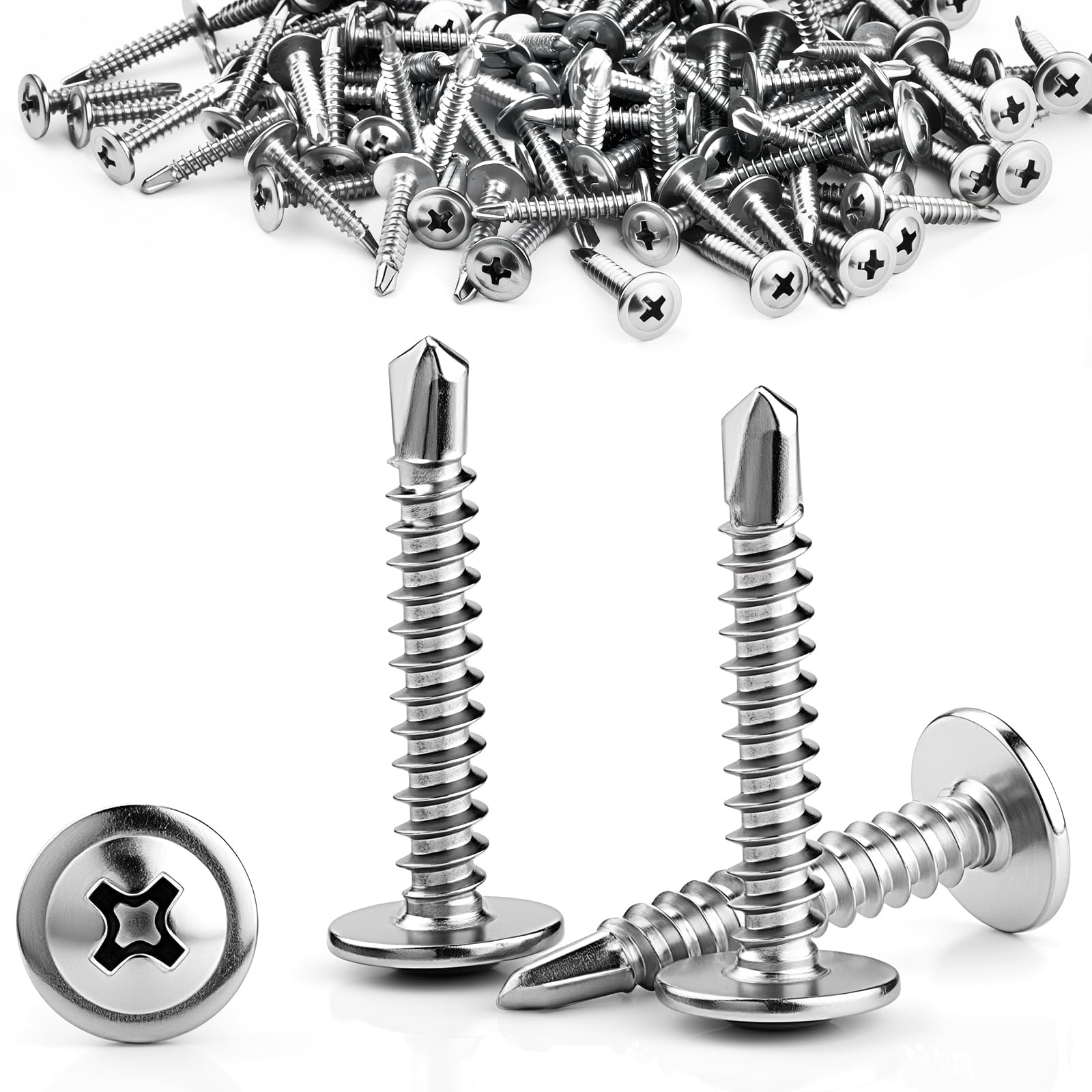 Sturiz 400pcs Self Tapping Screws Metal Drilling Wafer Head Screws M4.2x19mm 410 Stainless Steel Modified Truss Head Self Tapping Tek Screw for Sheet Metal Steel Aluminum Wood Plastics — image 1