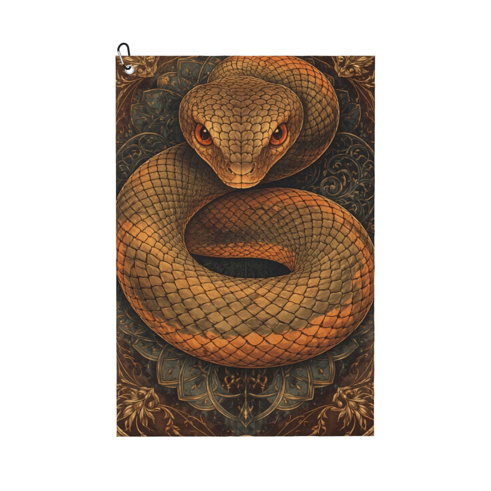 Oudrspo Mysterious Vintage Golden Snake Multi-Functional Golf Towel | Absorbent Quick Drying 16x24in