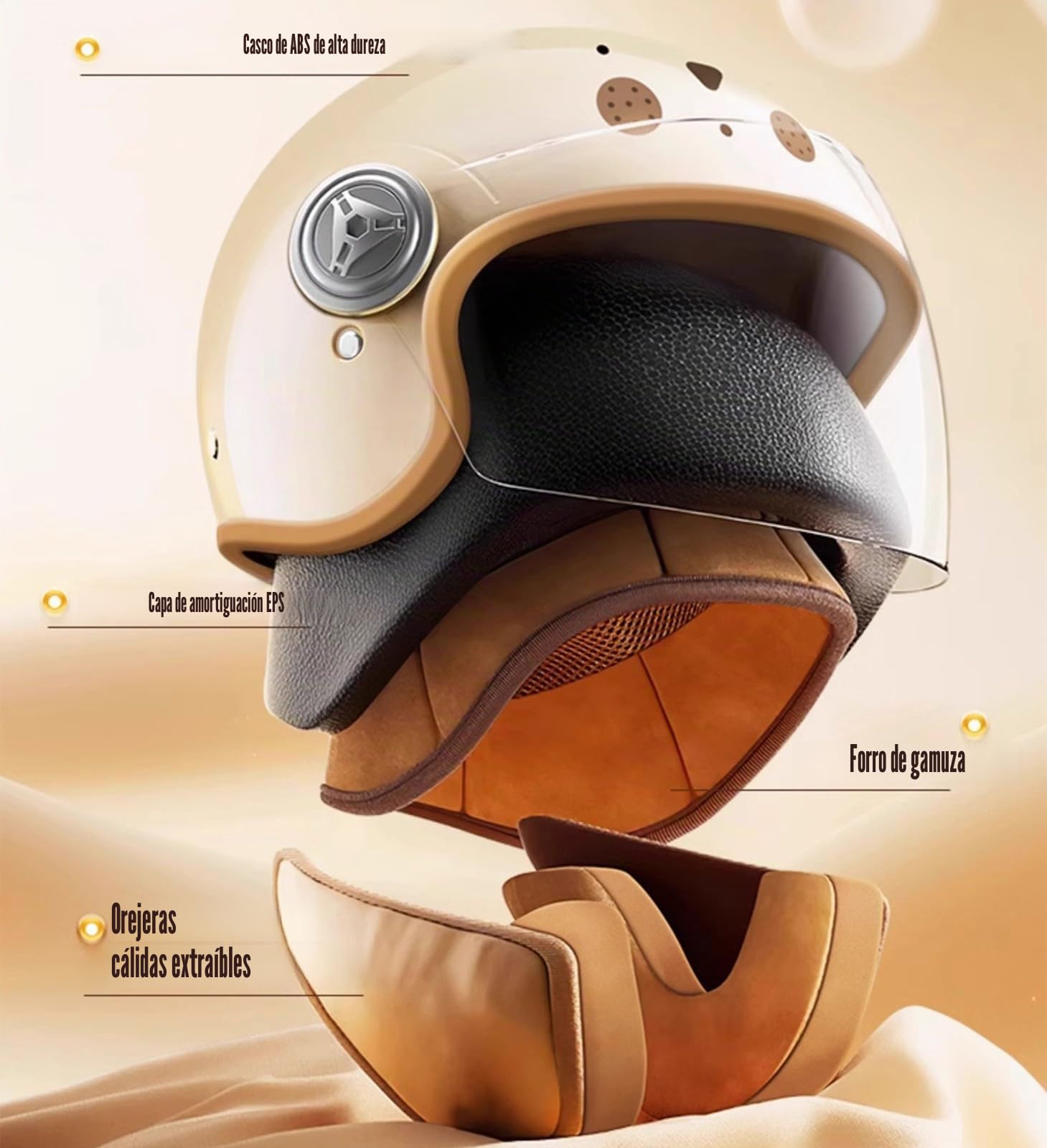 Medio Casco Infantil con Visera Solar, Casco De Moto Infantil, Casco De Scooter Certificado ECE 22.06 para Niños Y Niñas De 3 A 15 Años, Talla Única