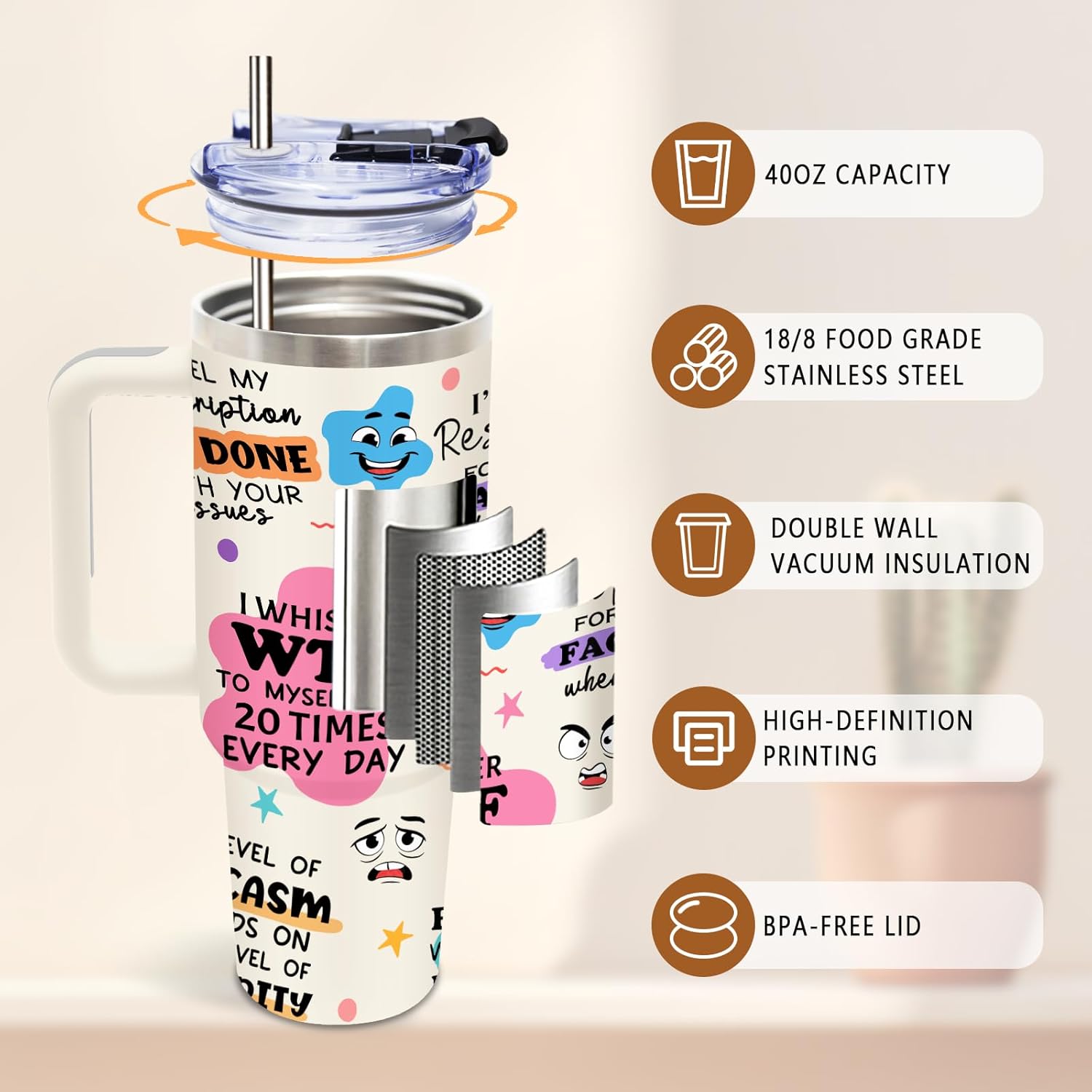 DUUV 40 Oz Funny Tumbler with Handle and Lid, Motivational Saying Cup for Work Office Coworkers, Encouragement Gifts for Birthday Christmas, 1PCS - Image 4