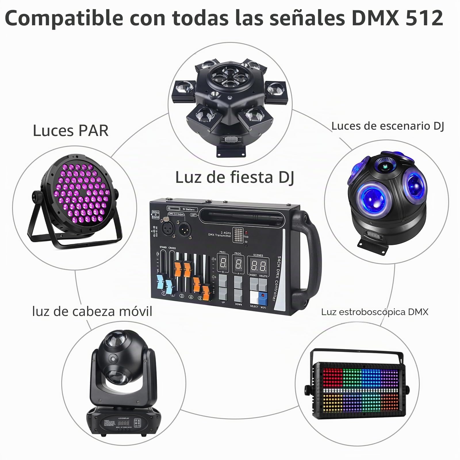DMX - Consola de iluminación, driver dmx de 54 canales para luces dj, compatible con dispositivos de recepción inalámbricos DMX de 2,4 g