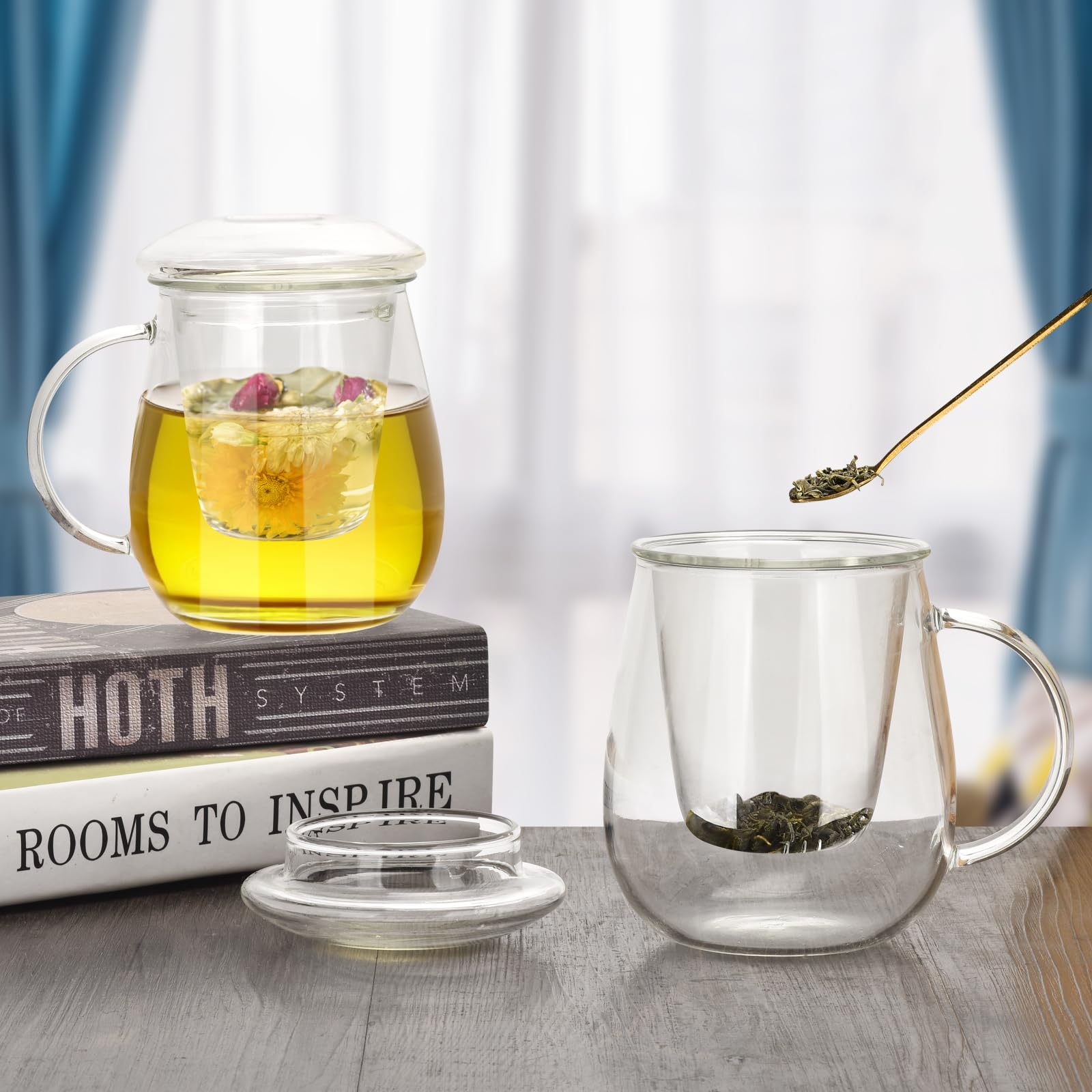 Tazza Tè Vetro Infusore Bicchiere Da Tè Tutto In Uno - 400 Ml Con Filtro In Vetro E Coperchio Tazza Con Infusore Tazza Tisana